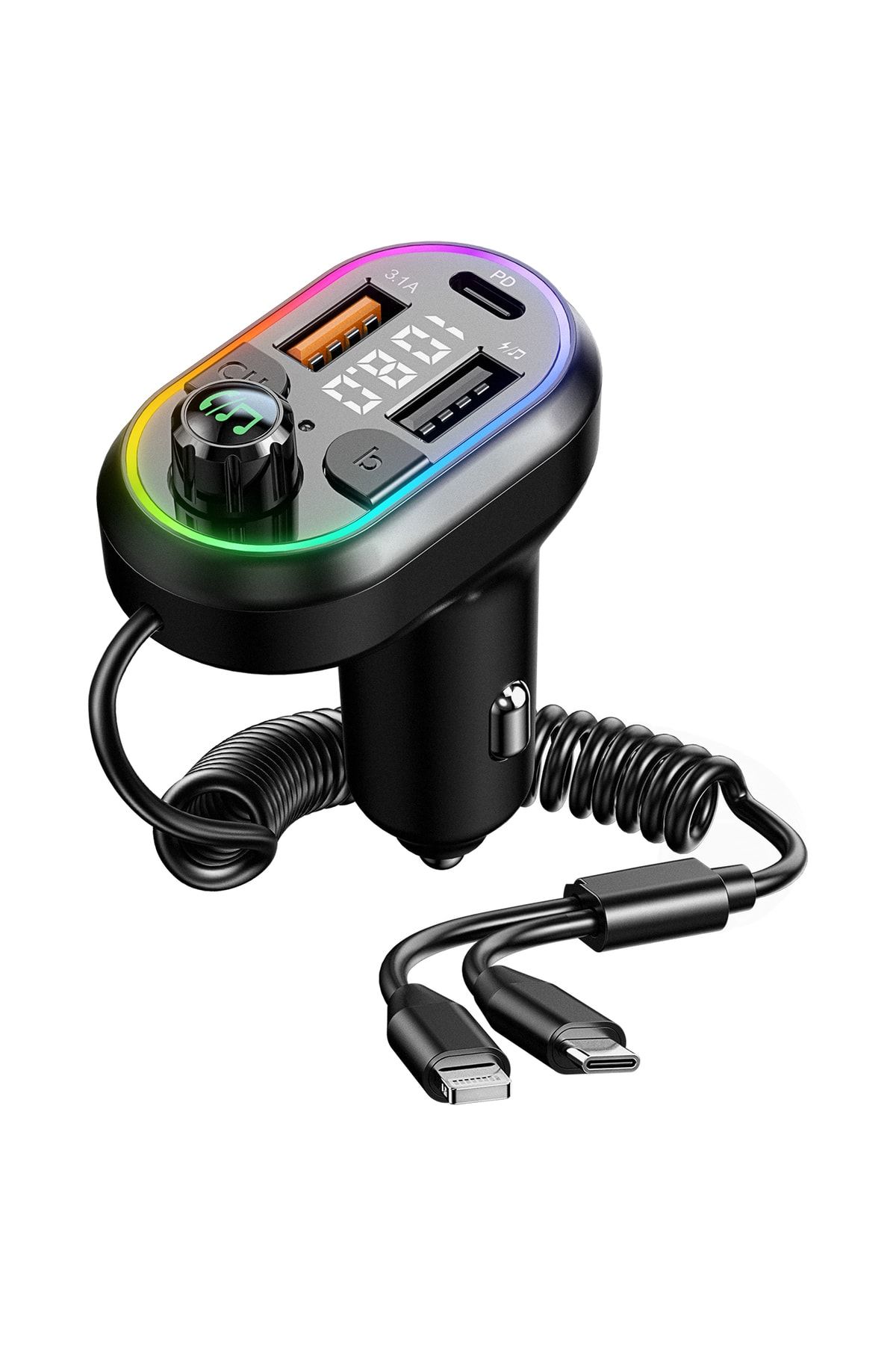 S-Link BT307 Çift USB 5V 3.1A/1A Led Bluetooth Fm Transmitter 25w PD Ios-Android Type-c İphone Şarj