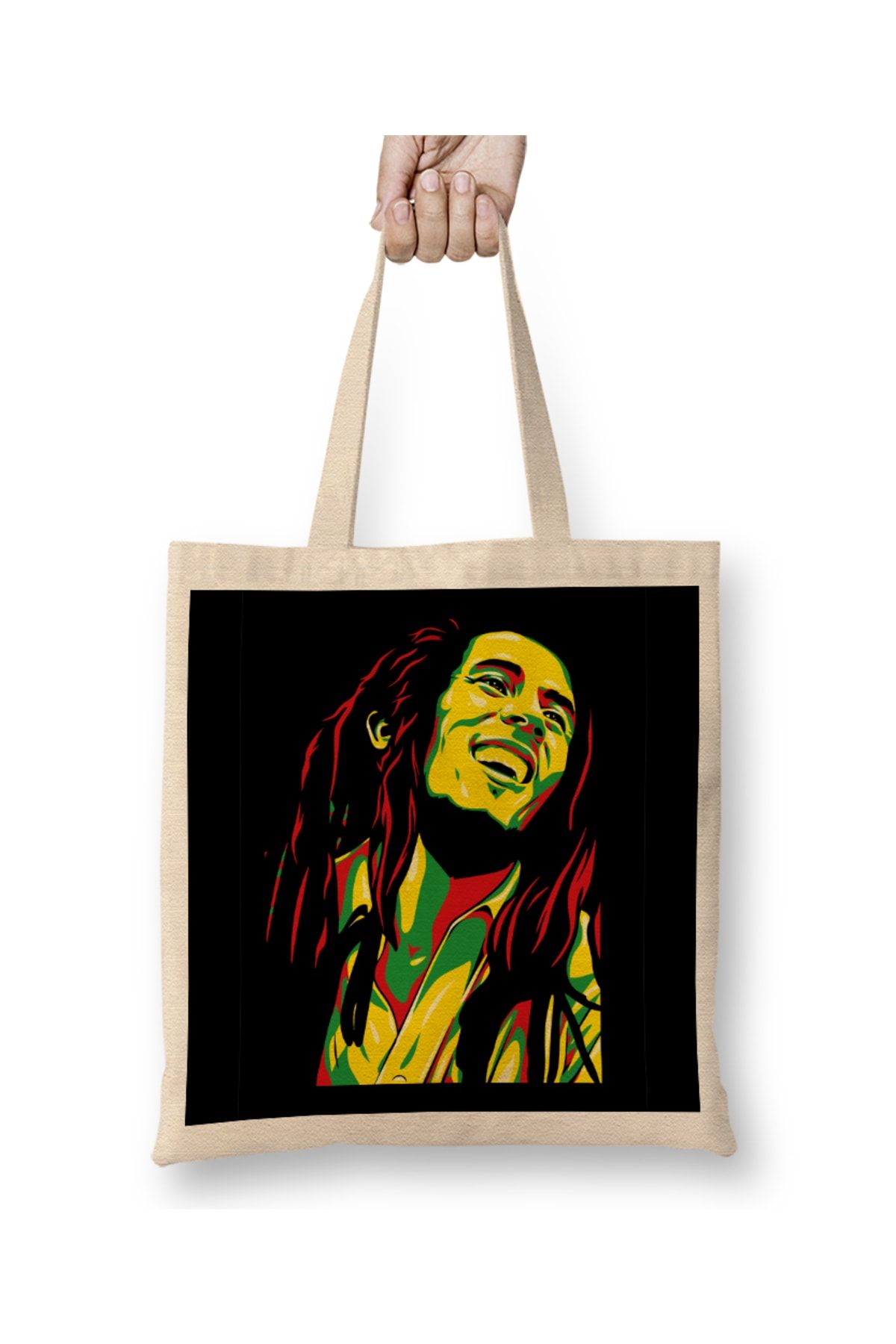Baskı Dükkanı Bob Marley Hippie Art Bez Çanta Uzun Saplı