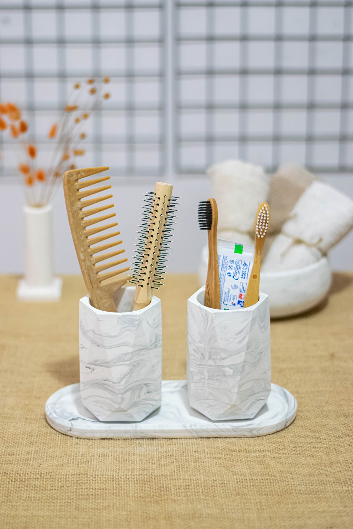PAYATASARIM Banyo Seti Tepsili Diş Fırçalık, Diş Macunluk, Makyaj Organizeri