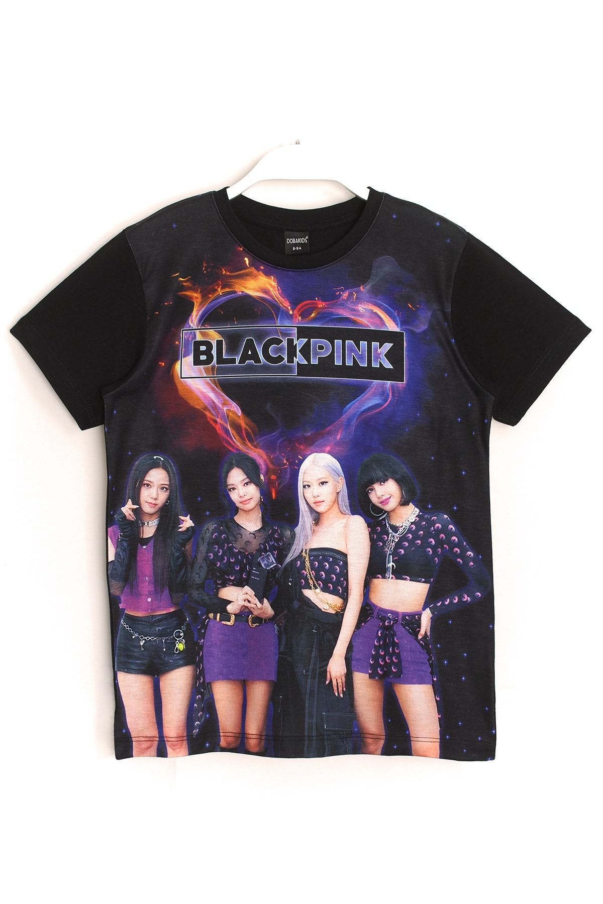 DobaKids Blackpink K-pop Grup Dijital Baskı Kız Çocuk T-shirt Siyah Renk