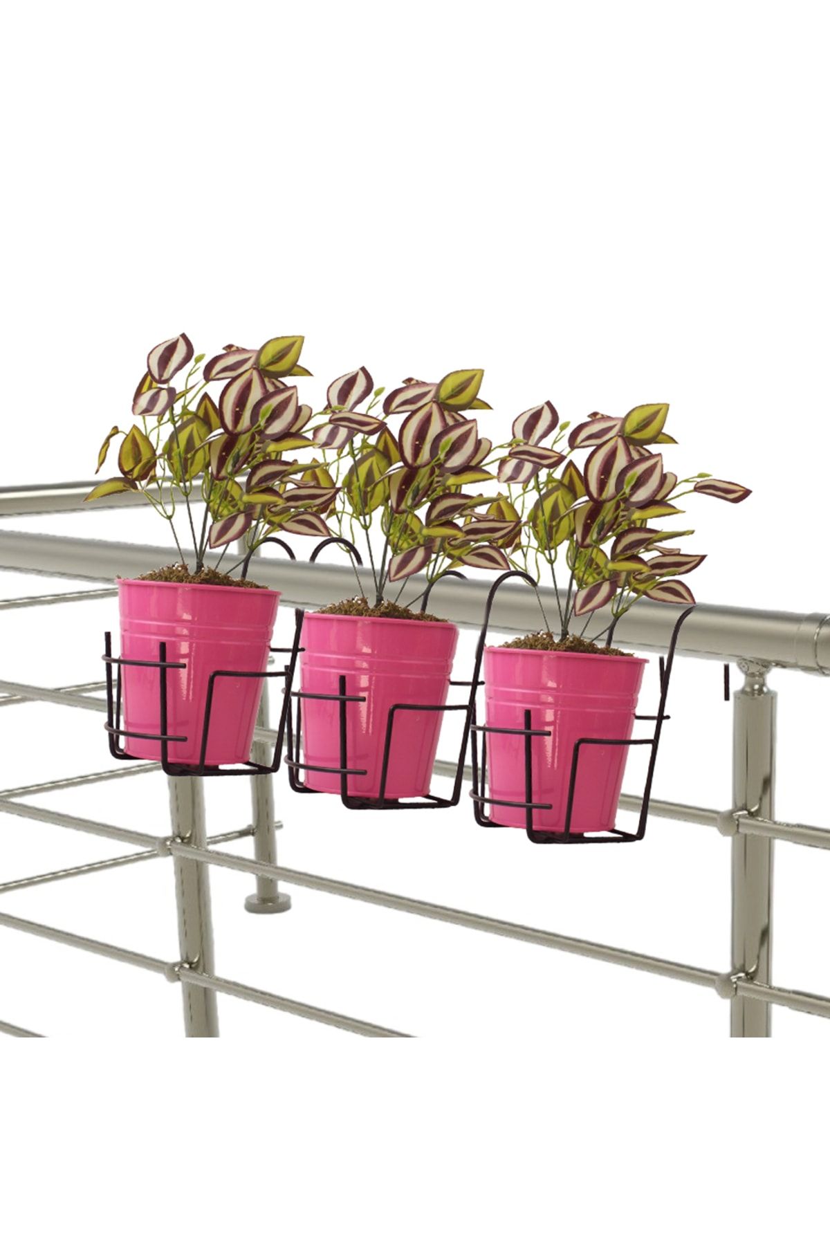 FERONYA Şık Ve Pratik 3'lü Metal Yuvarlak Balkon Askılı Saksılık - Bitkilerinizi Balkonunuzda Sergileyin!