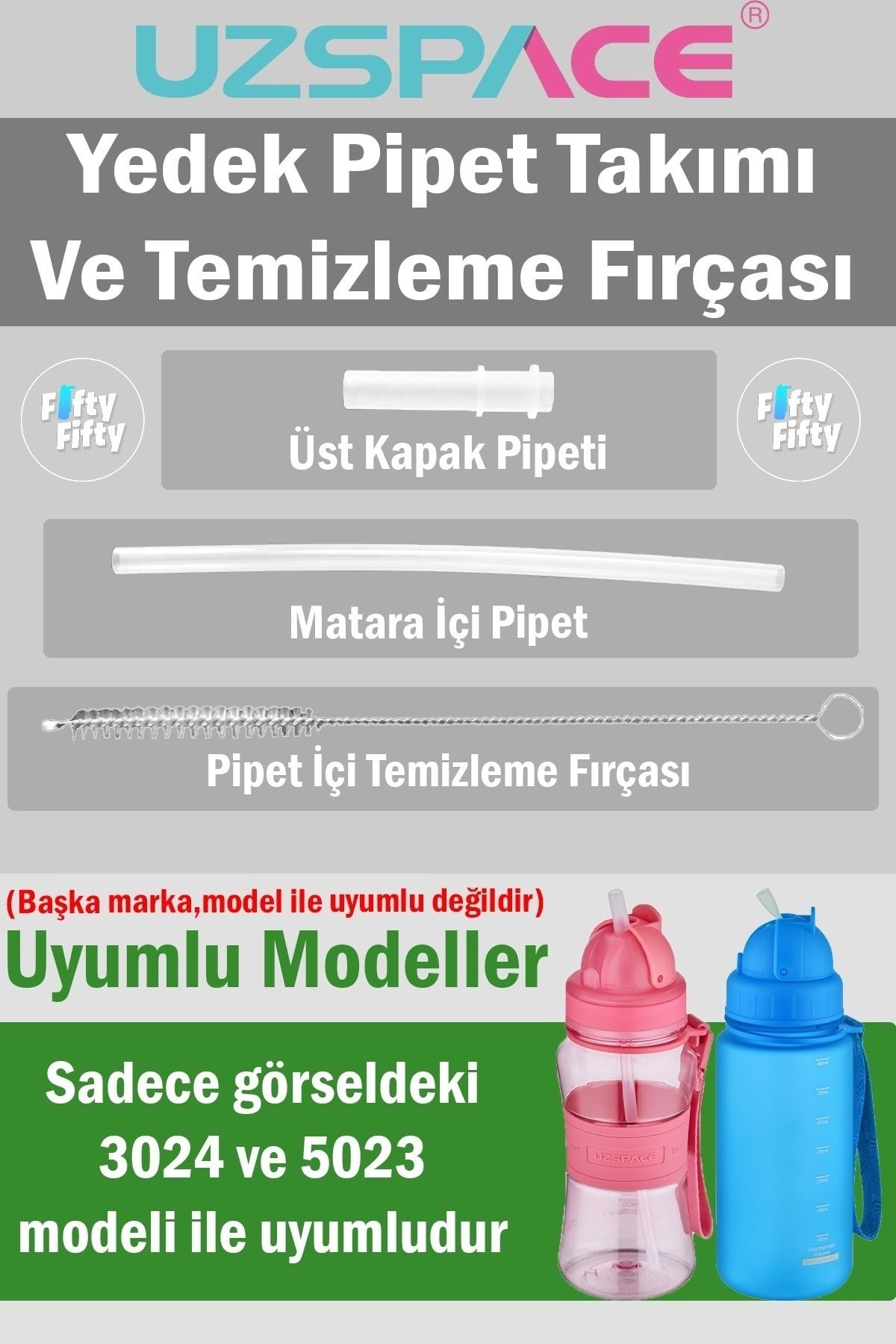 Uzspace Yedek Pipet Takımı ve Pipet Temizleme Fırçası 1 Set (3 Parça) -Kapak Hariçtir---