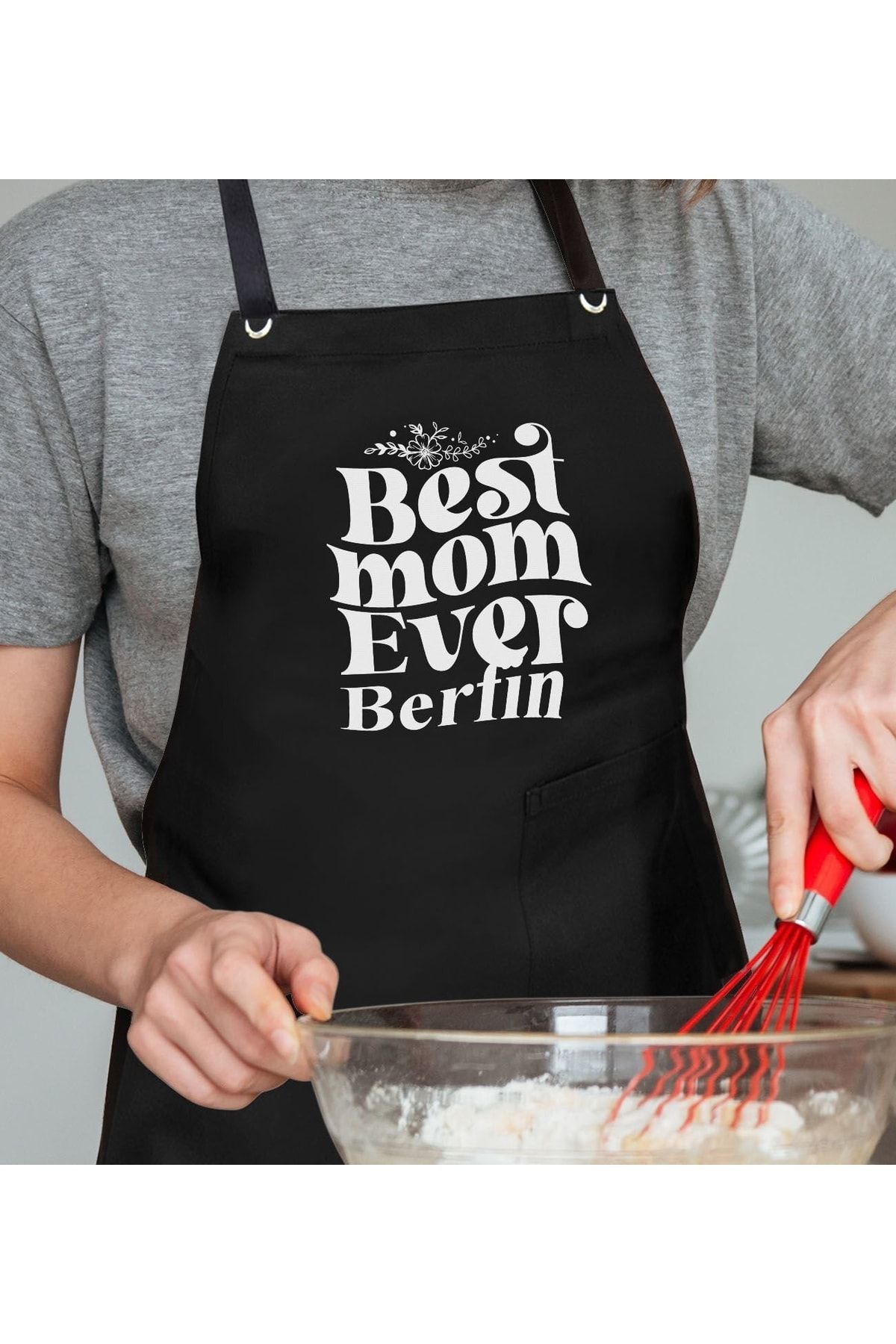 Bk Gift Kişiye Özel Isimli Anneler Günü Tasarımlı Profesyonel Siyah Mutfak Önlüğü, Aşçı Önlüğü, Şef