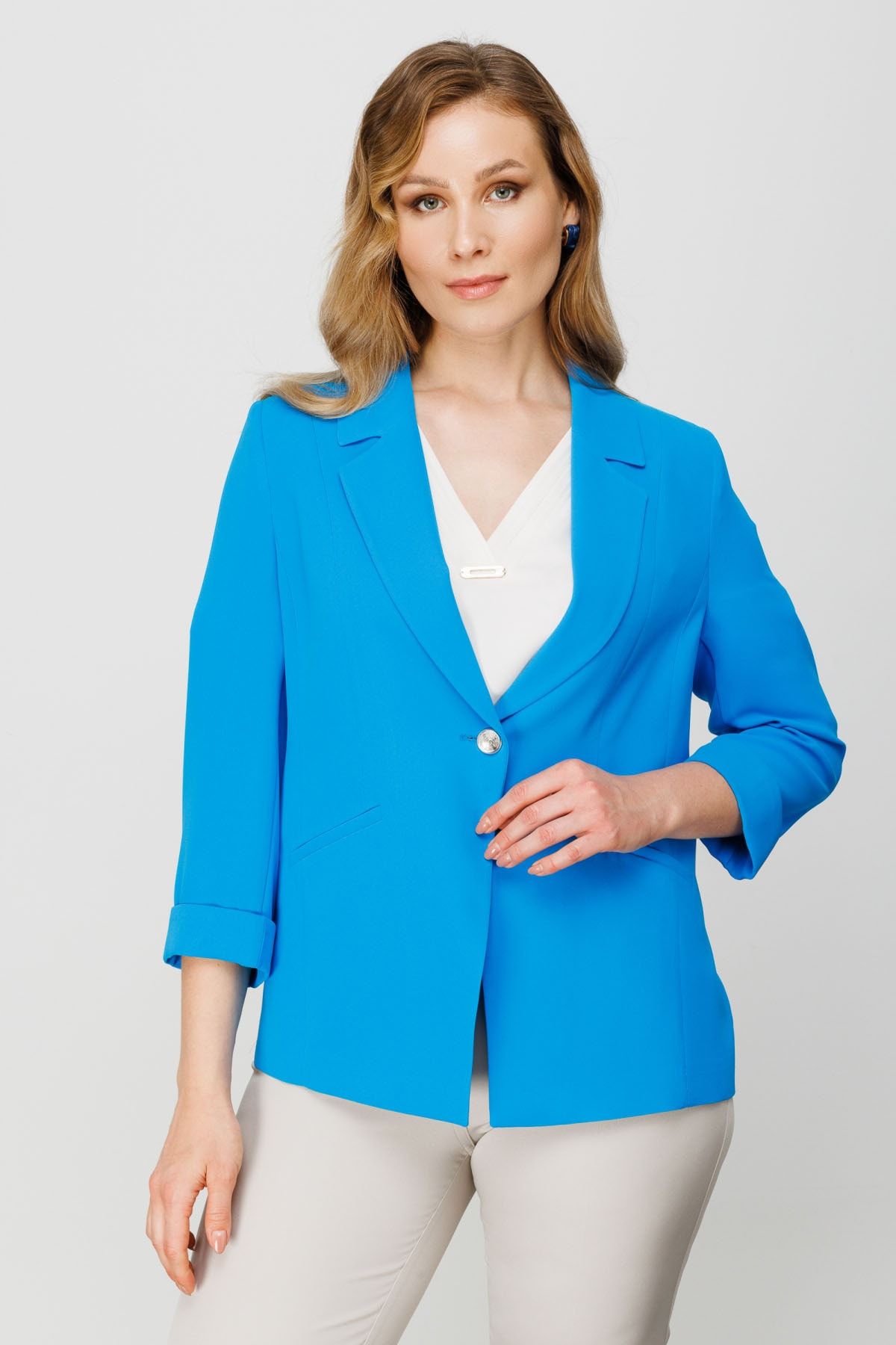 Ekol Kadın Tek Düğmeli Duble Kol Ceket 4506 Mavi
