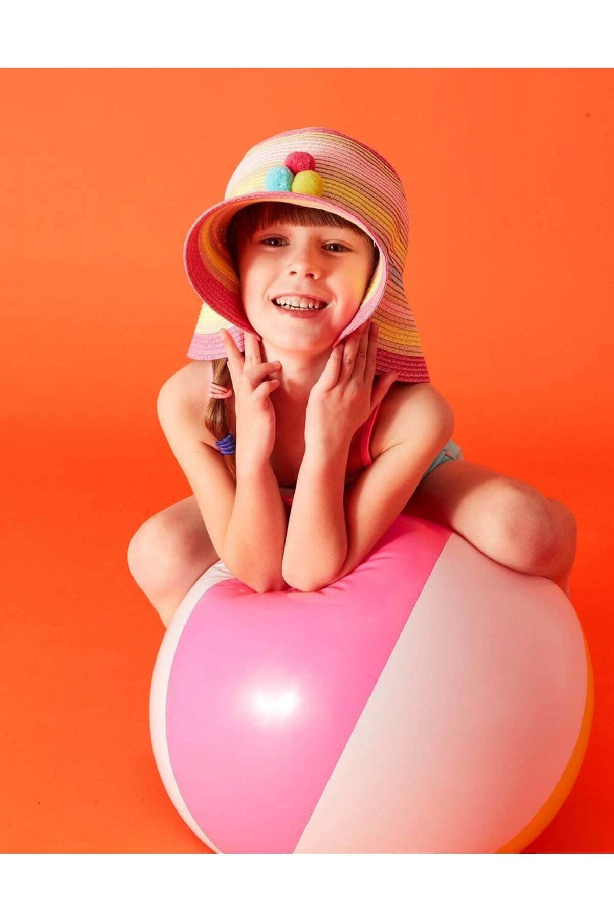 Accessorize Kız Çocuk Için Rengarent Halka Desenli Hasır Şapka