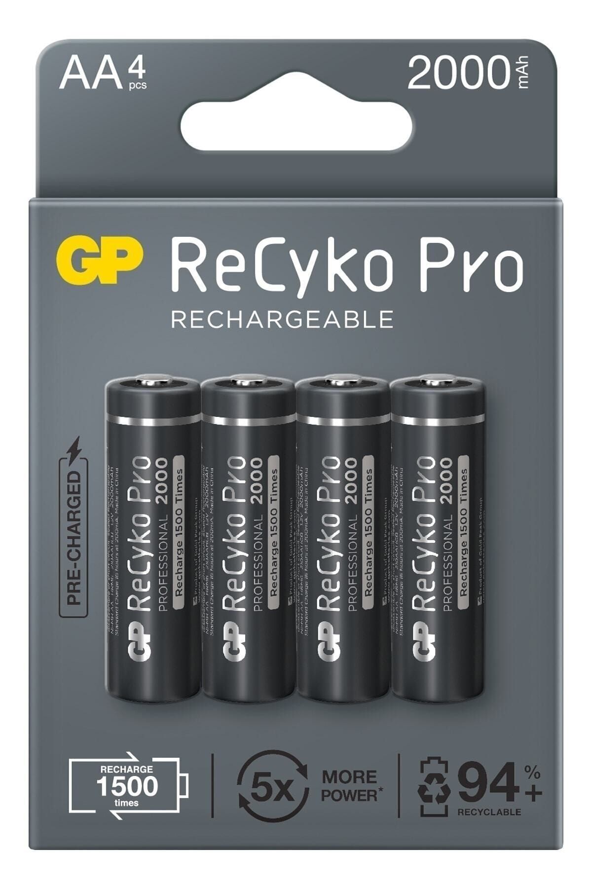 GP Batteries Recyko Pro Aa Kalem 2000 Mah Ni-mh Şarjlı Pil, 1.2 Volt, 4'lü Kart