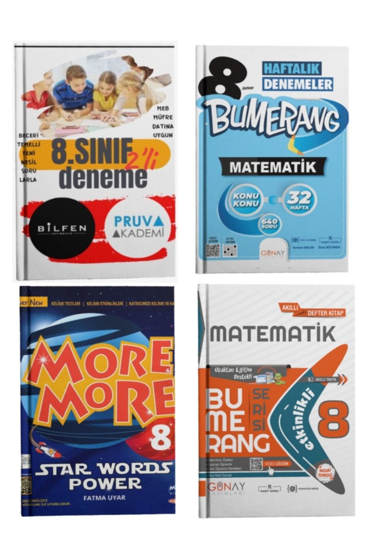 Günay Yayıncılık 8. Sınıf Bumerang Matematik Akıllı Defter + 32li Deneme + Star Words + Bilfen Pruva Akad 2li Deneme