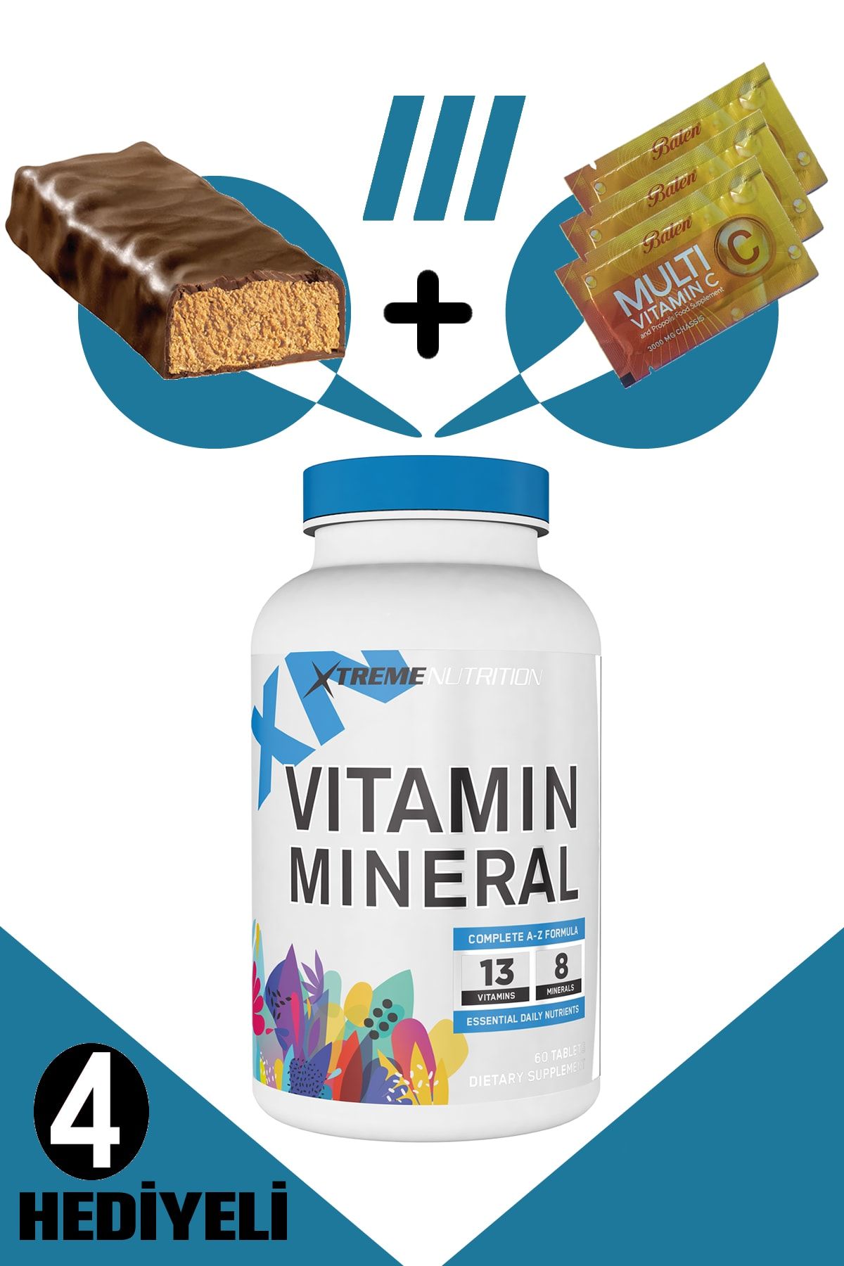 Xtreme Nutrition Xtreme Vitamin & Mineral 60 Tablet + 4 Hediyeli (Protein Bar + 3 Multi C Saşe)