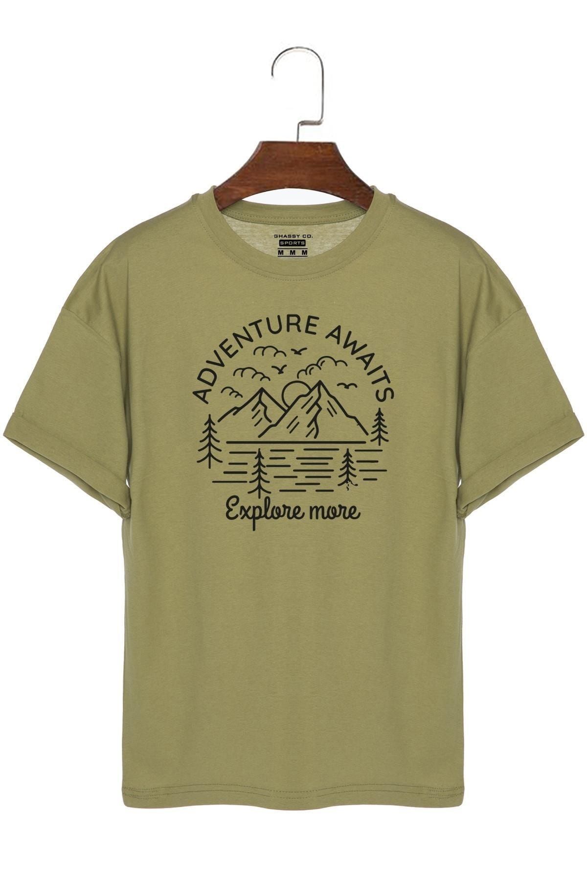 Ghassy Co Unisex Trekking Macera Doğa Baskılı Pamuklu Outdoor Günlük Regular Oversize T-shirt