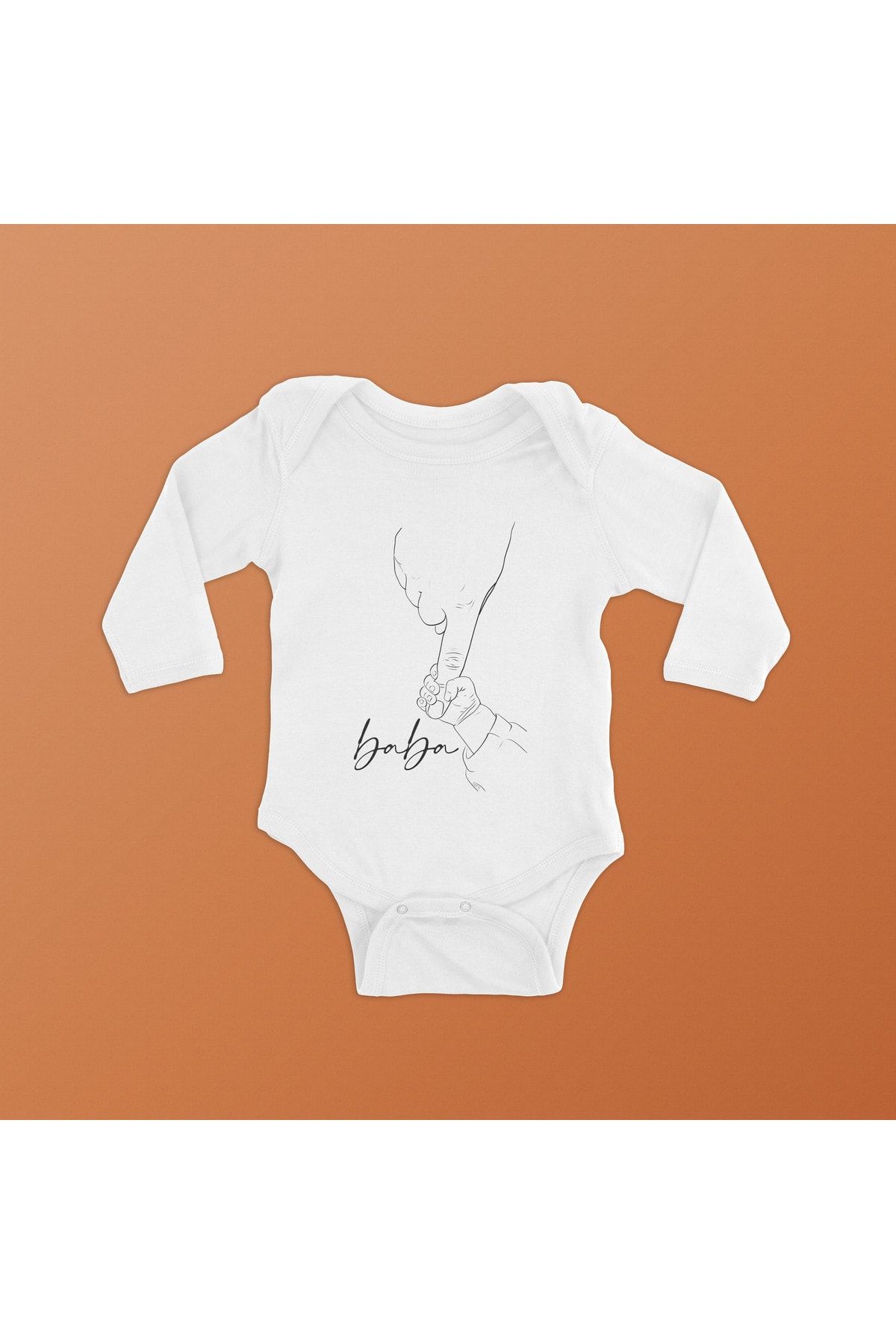 Nobbystar Özel Tasarım - BABA, Beyaz Uzun Kollu Bebek Zıbını