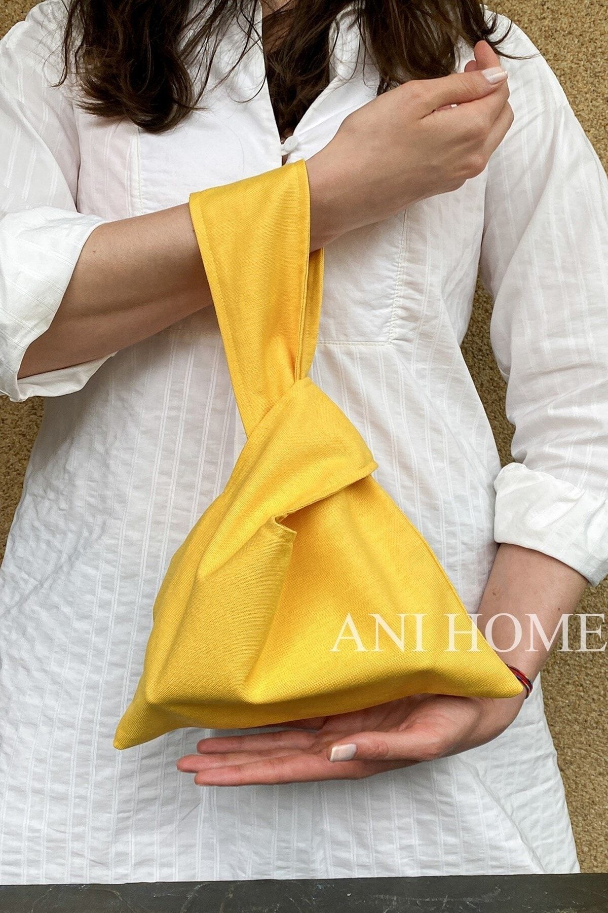 Anı Home Japon Düğümü Limon Sarısı Clutch Bilek Çanta Duck Kumaş