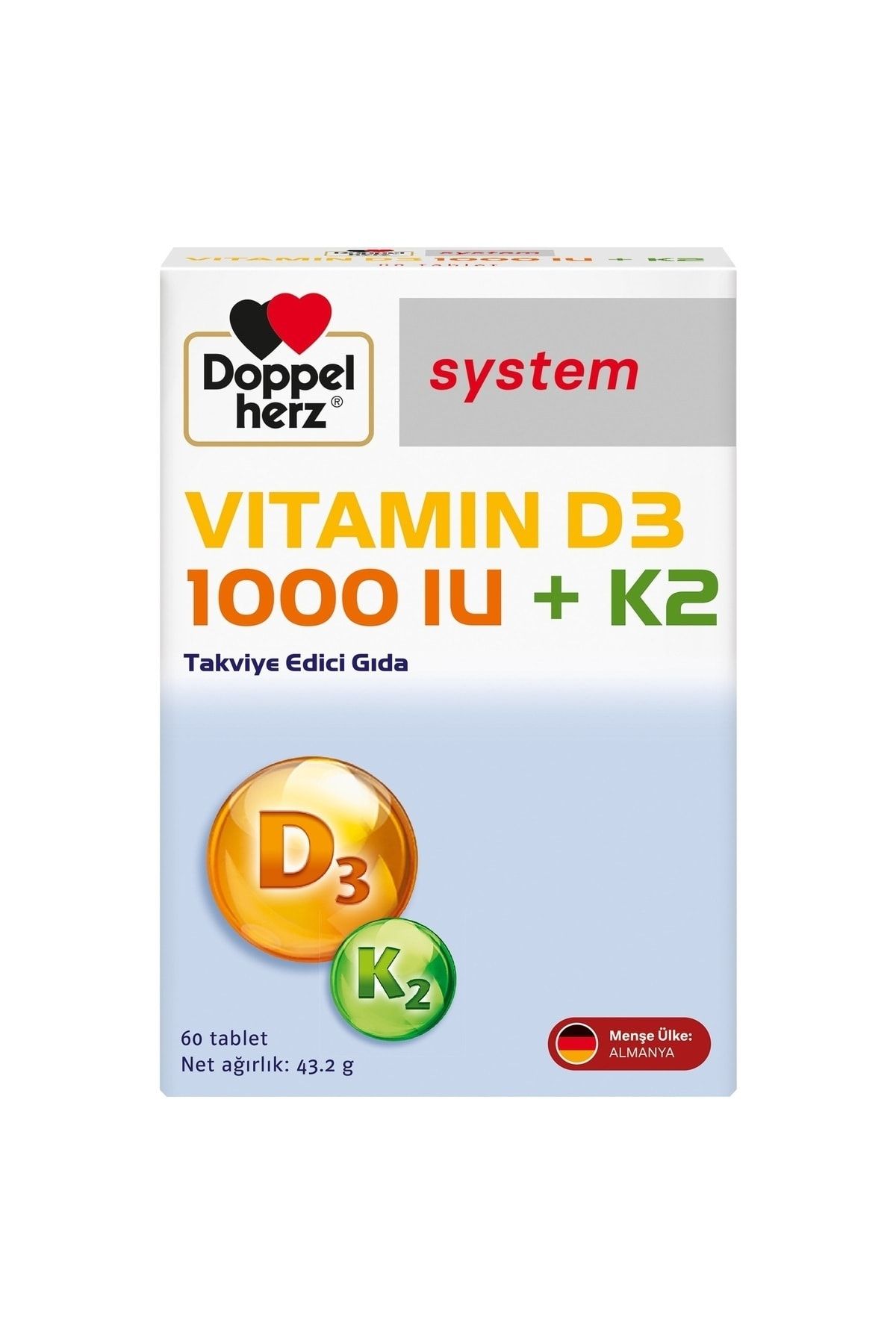 Doppelherz Vitamin D3 1000 IU + K2 60 Tablet