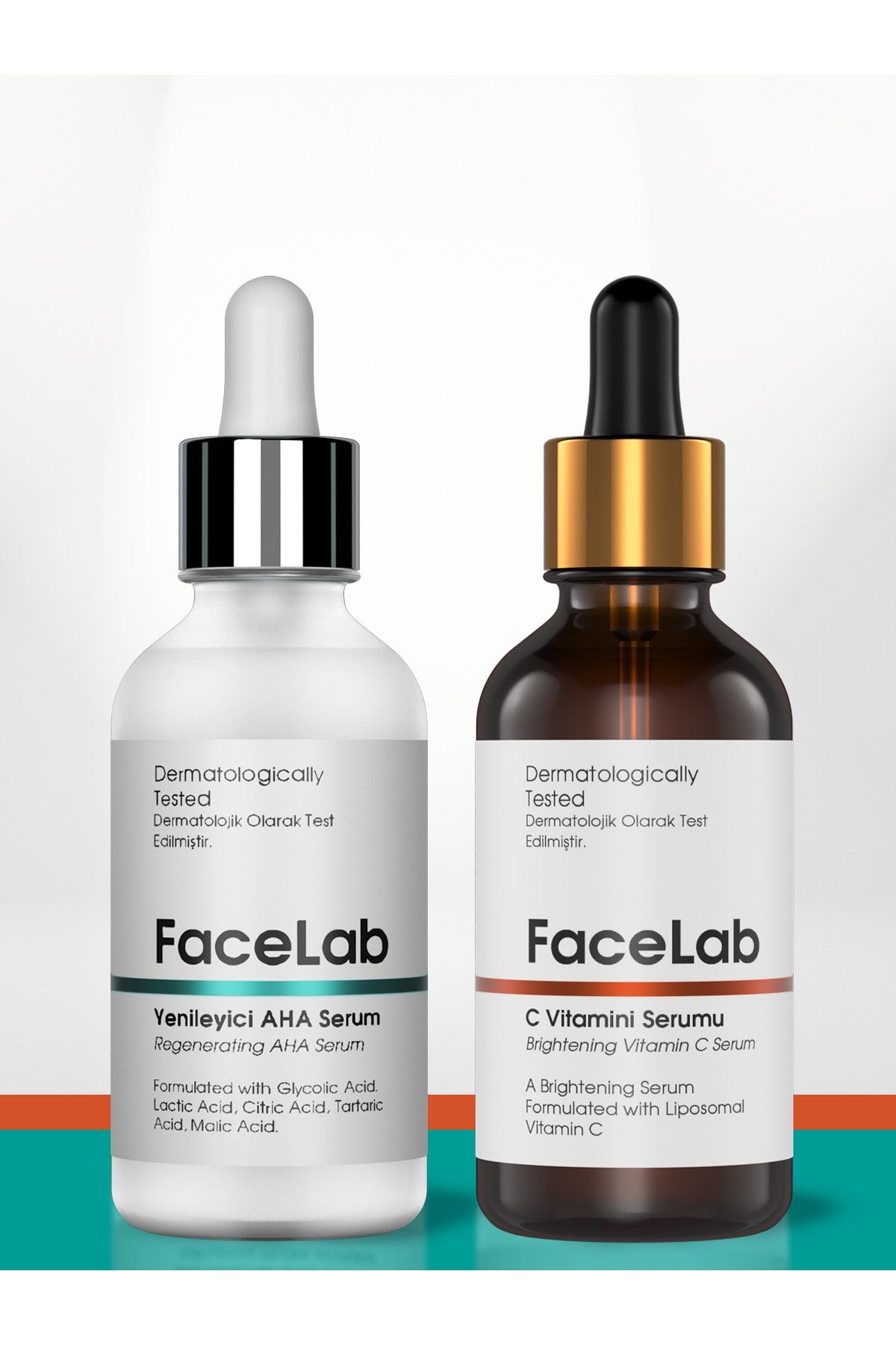 FaceLab 2'li Cilt Bakım Seti - Yenileyici Aha Peeling Serum + C Vitamini Serum 30 Ml