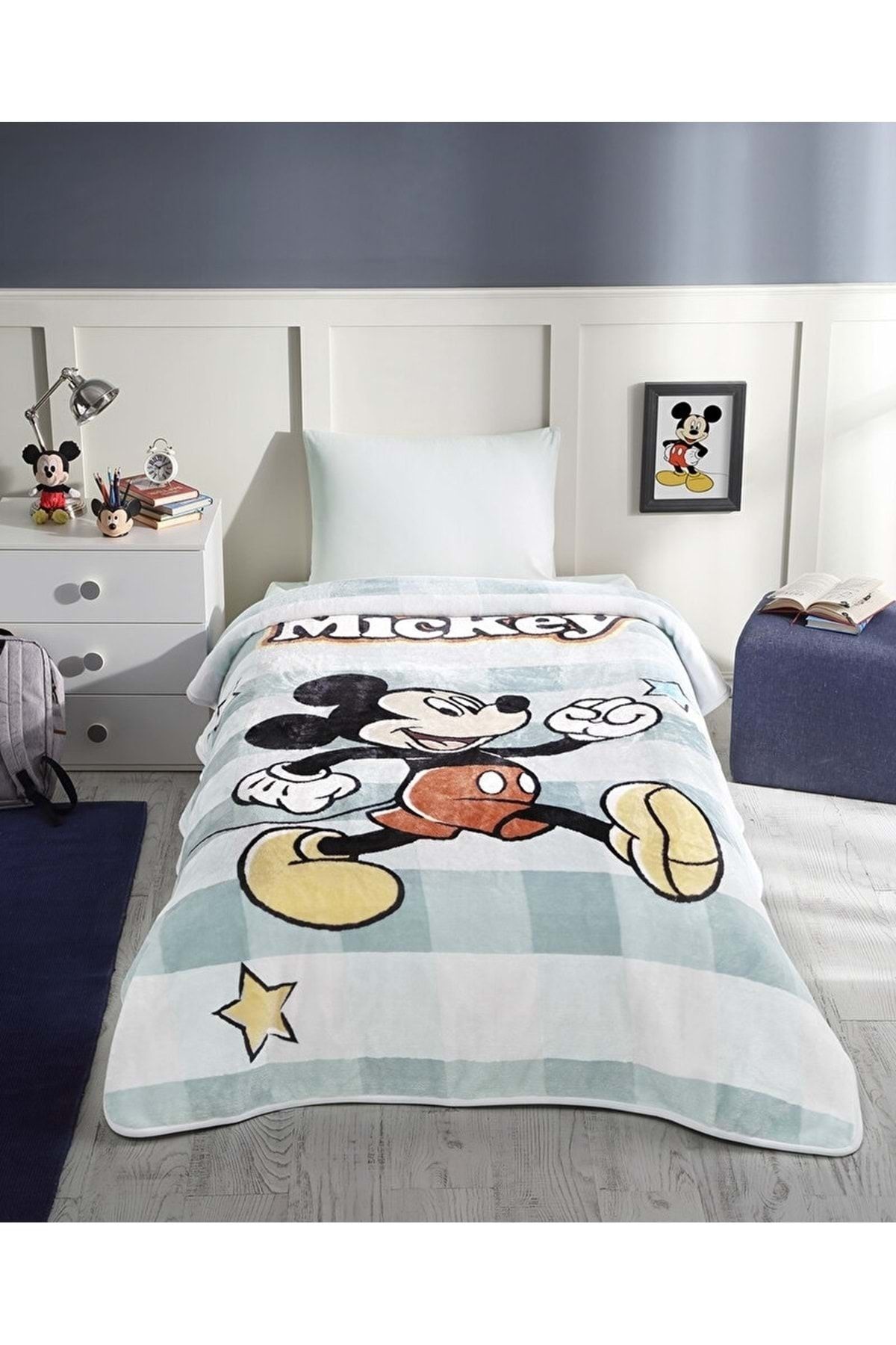 Özdilek Lisanslı Tek Kişilik Çocuk Battaniye (160x220)-Mickey Star