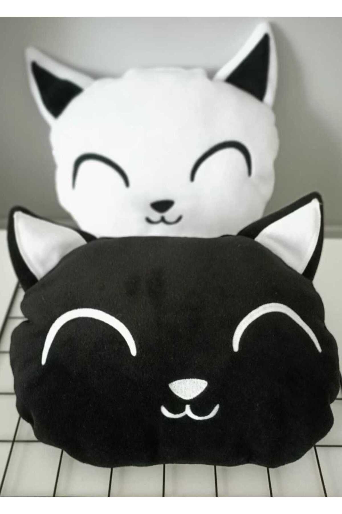 by ballı biocotton İki Sevimli Kedi Yastık Kombini Siyah-Beyaz