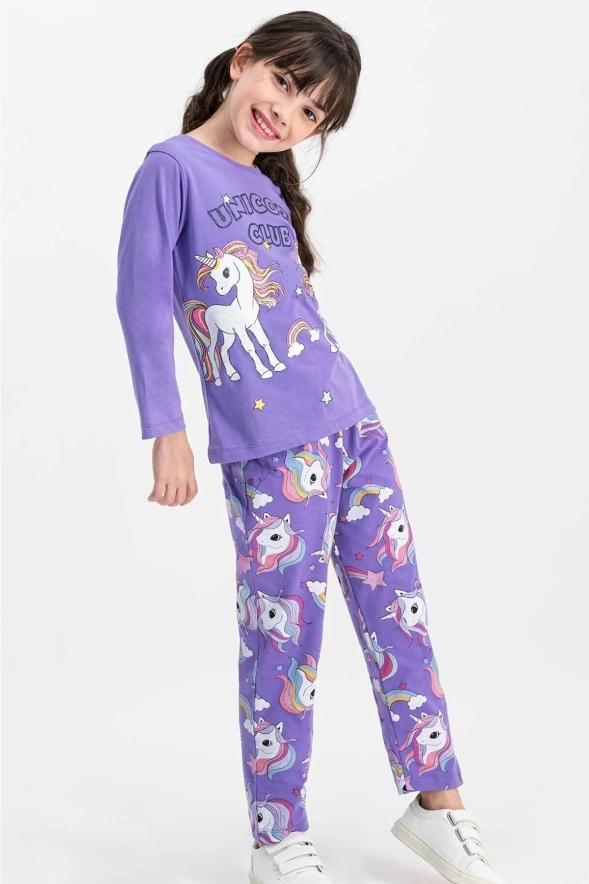 Rolypoly Kız Çocuk Mor Unicorn Club Pijama Takımı
