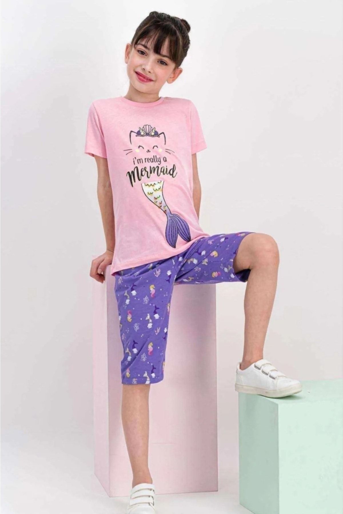 Rolypoly Kız Çocuk Pembe Kapri Pijama Takımı