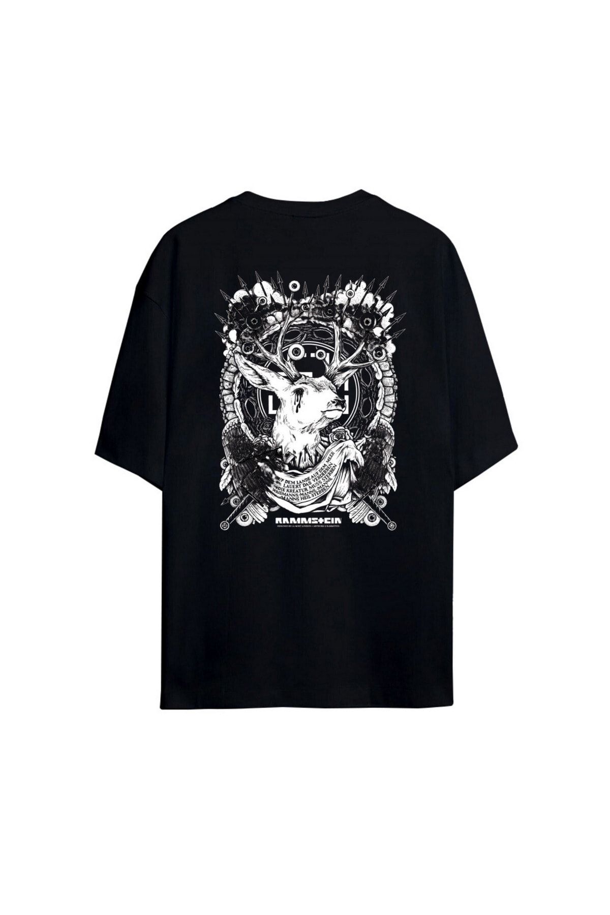 Sheryzon Rammstein II Sırt ve Ön Baskılı %100 Pamuk Oversize Siyah T-Shirt