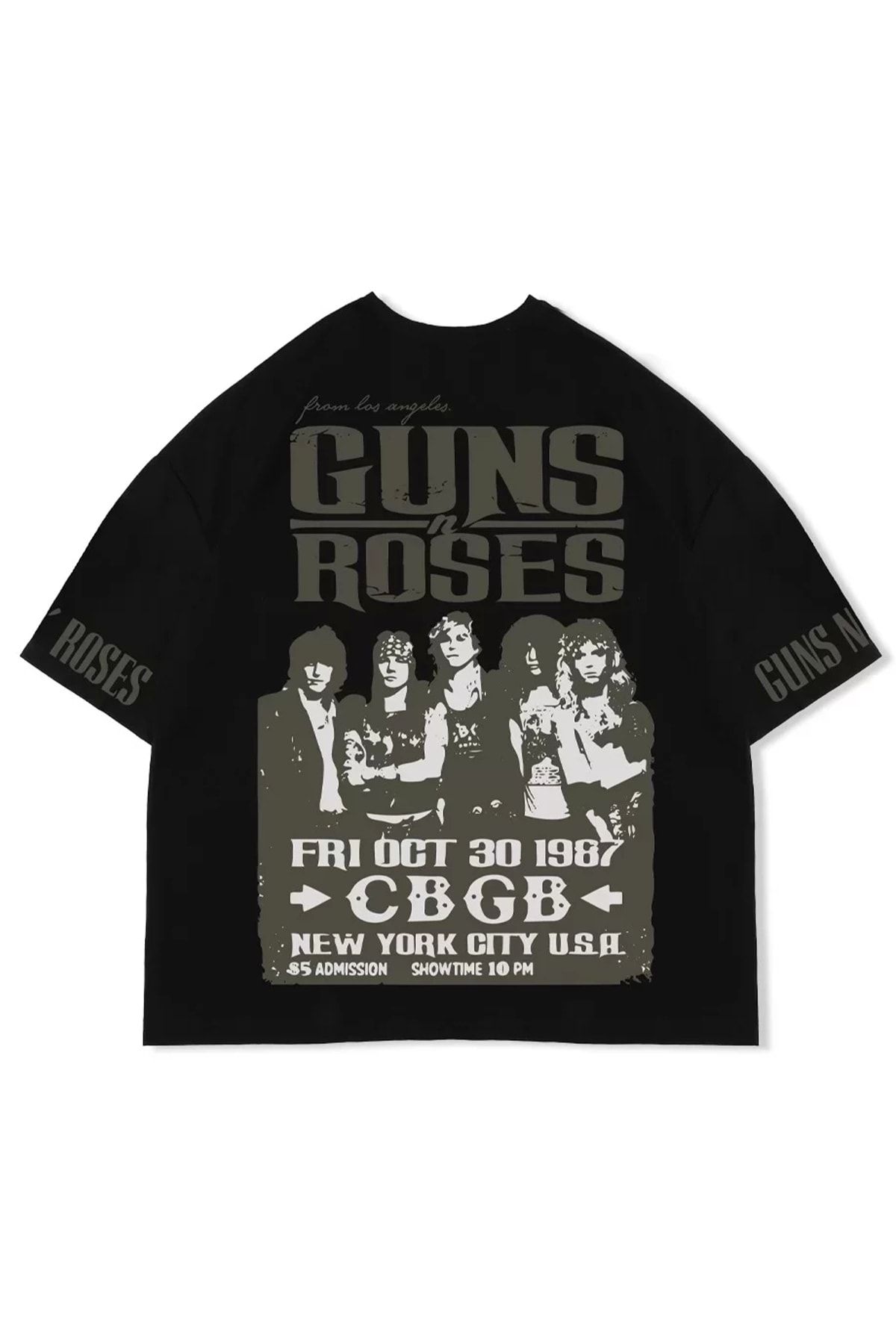 Sekizbiraltı Guns N Roses Sırt Baskılı Unisex Oversize Siyah Tshirt