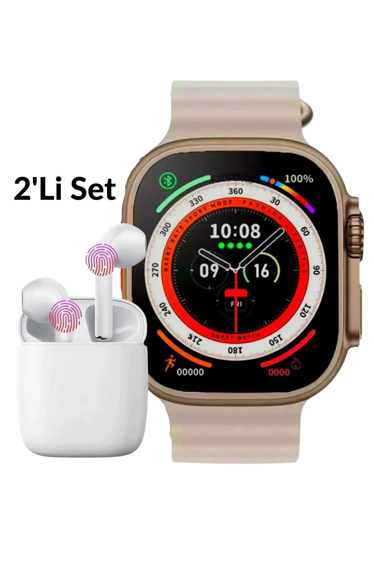 Favors Watch 8 Akıllı Saat Gri T800 Ultra & Bluetooth Kulaklık İos Android Uyumlu İkili Fırsat Seti