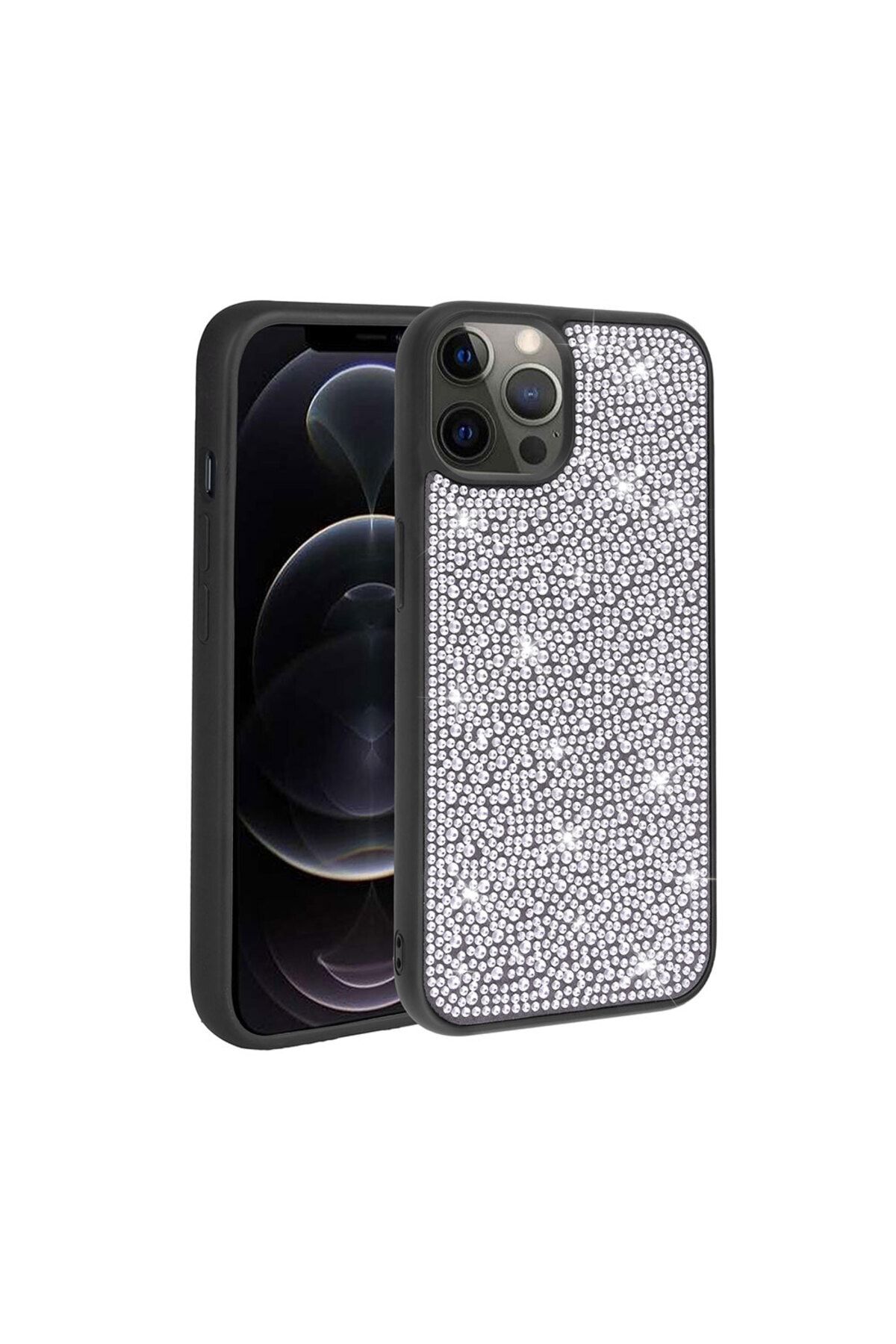 Nezih Case Apple Iphone 12 Pro Max Uyumlu Parlak Taşlı Kapak Kılıf Siyah