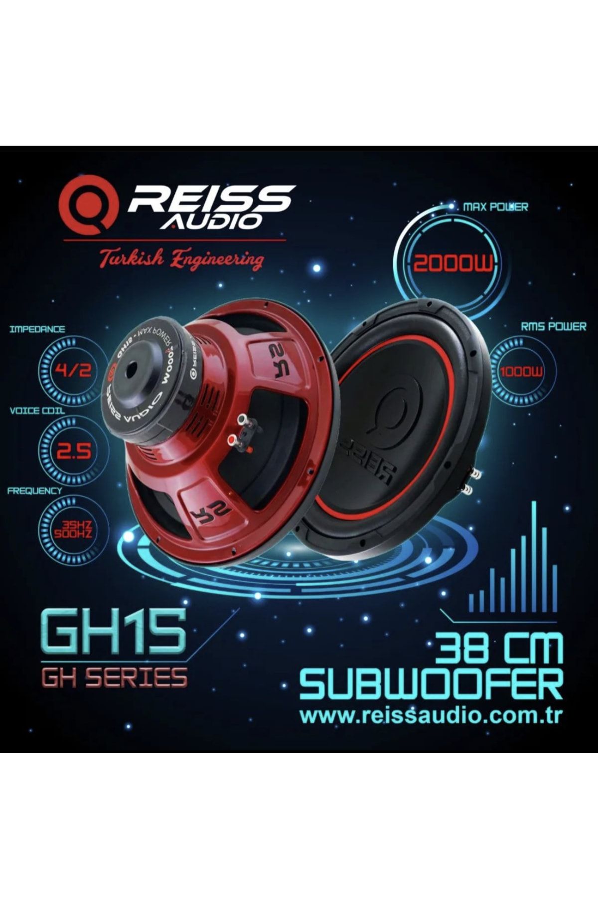 Reiss Rs-gh15 Bass Subwoofer 38cm 2000wat 1000w Rms Power Oto Bufur