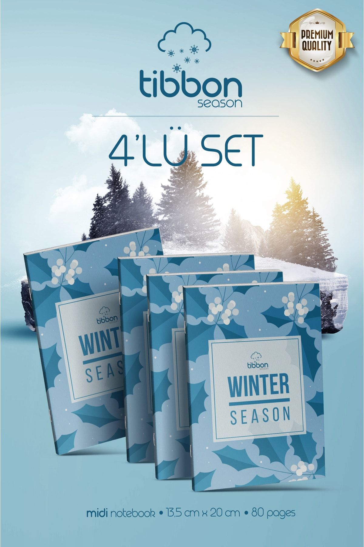 Tibbon Winter Season Midi Defter Dikişli 4'lü Set 65