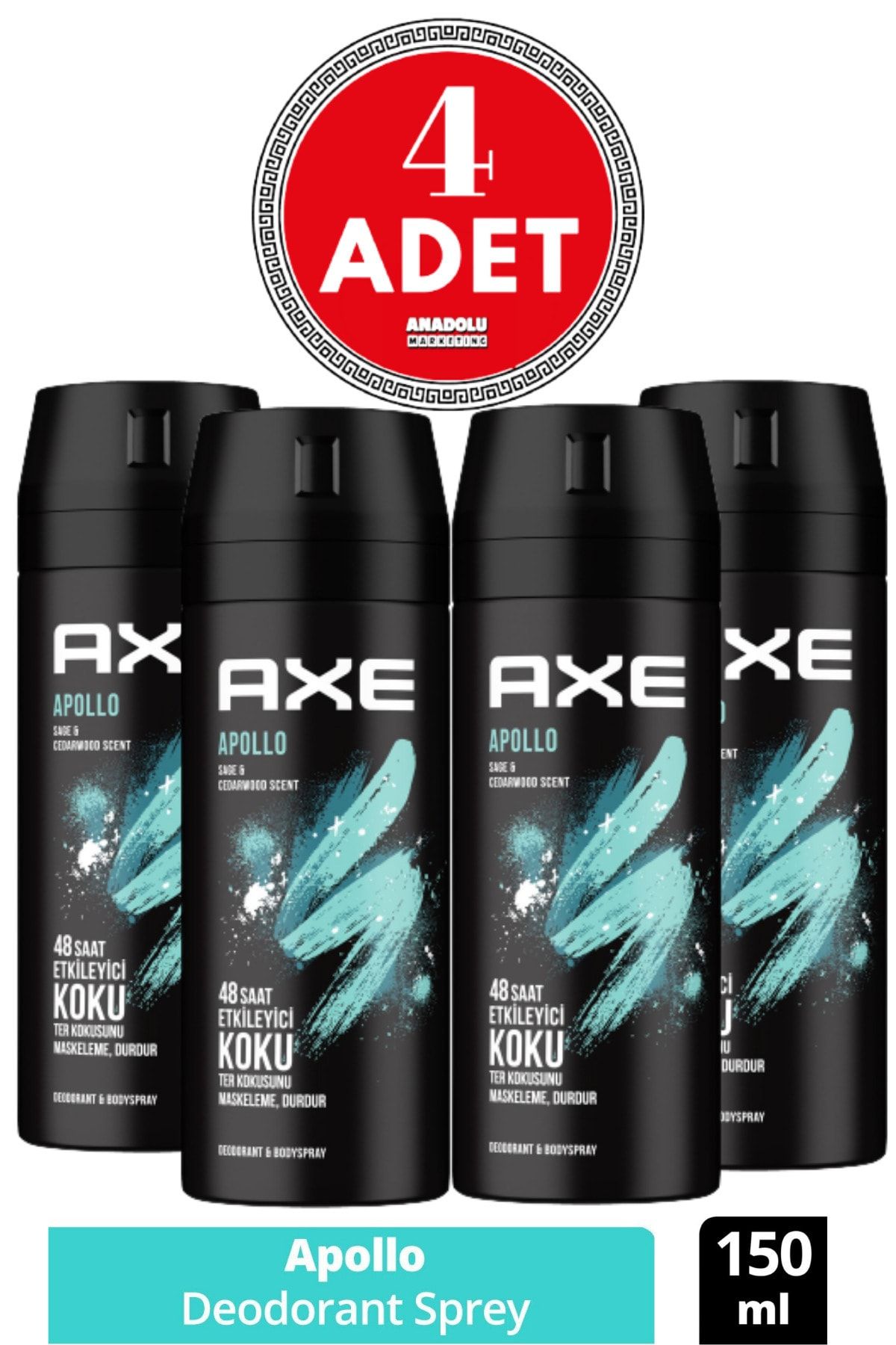 Axe Apollo Erkek Sprey Deodorant 150 ml (4 ADET)