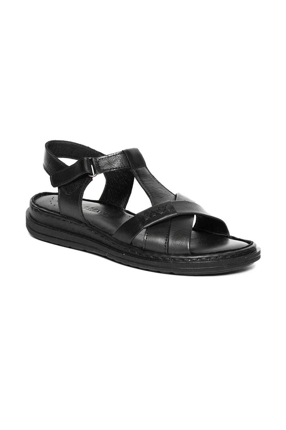 Greyder 50716 Siyah Deri Anatomik İç Taban Comfort Kadın Sandalet