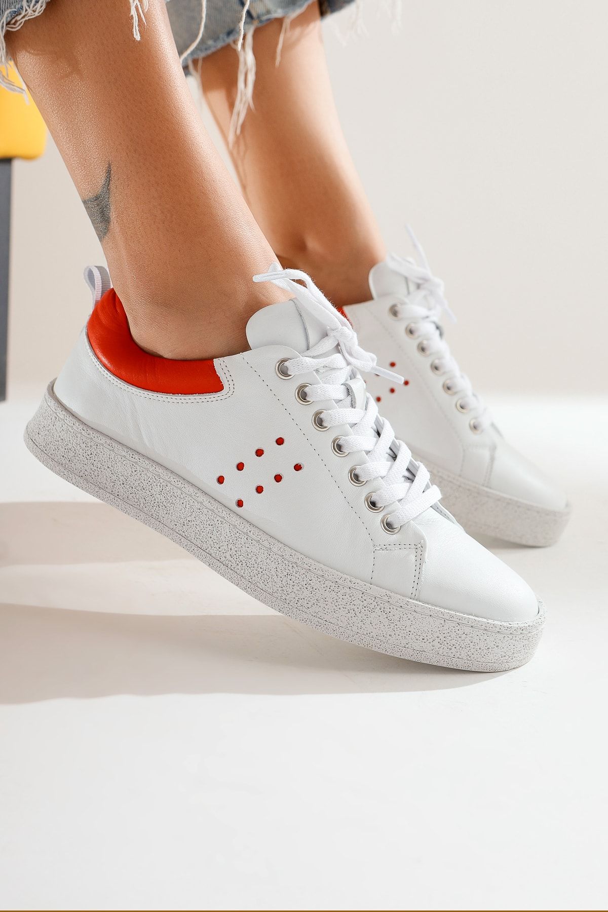 Limoya Hakiki Deri Deborah Beyaz Sneakers Spor Ayakkabı