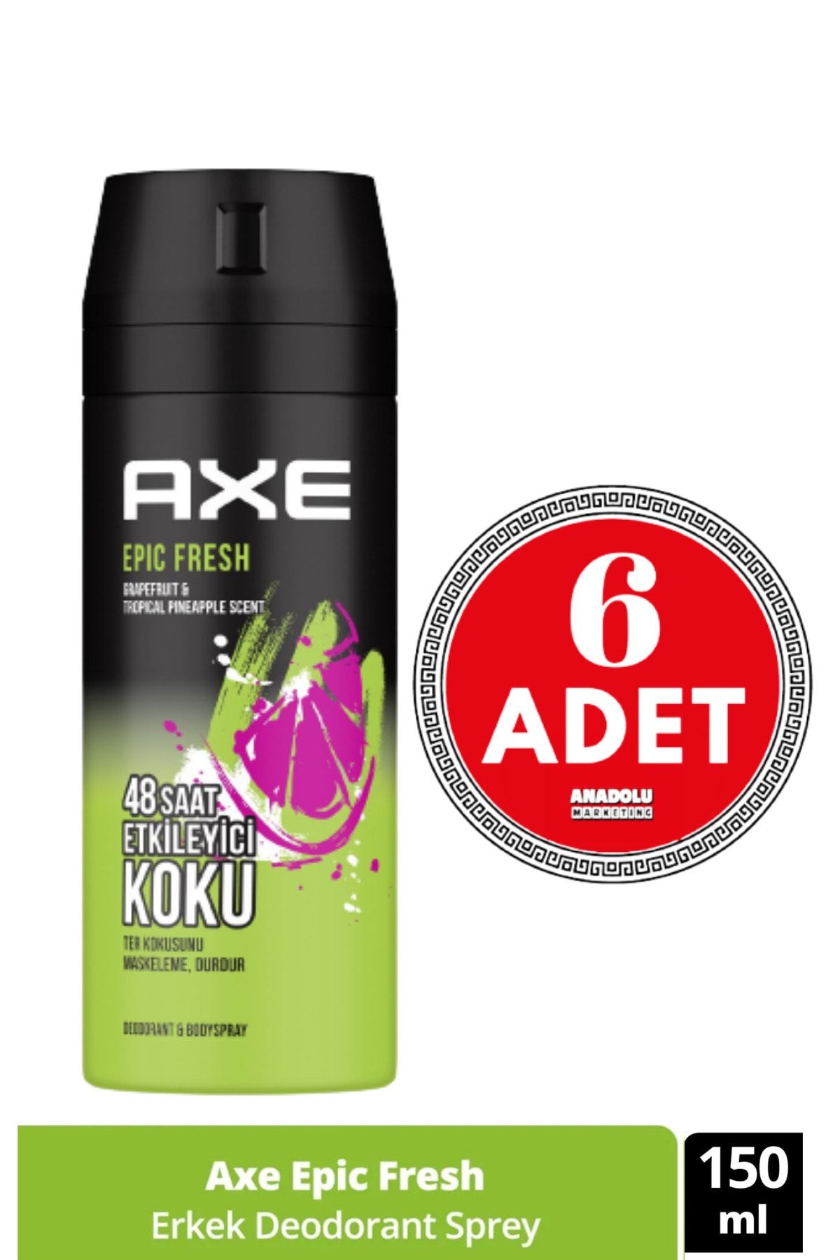 Axe Erkek Deodorant & Bodyspray Epic Fresh 48 Saat Etkileyici Koku 150 ML (6 Adet)