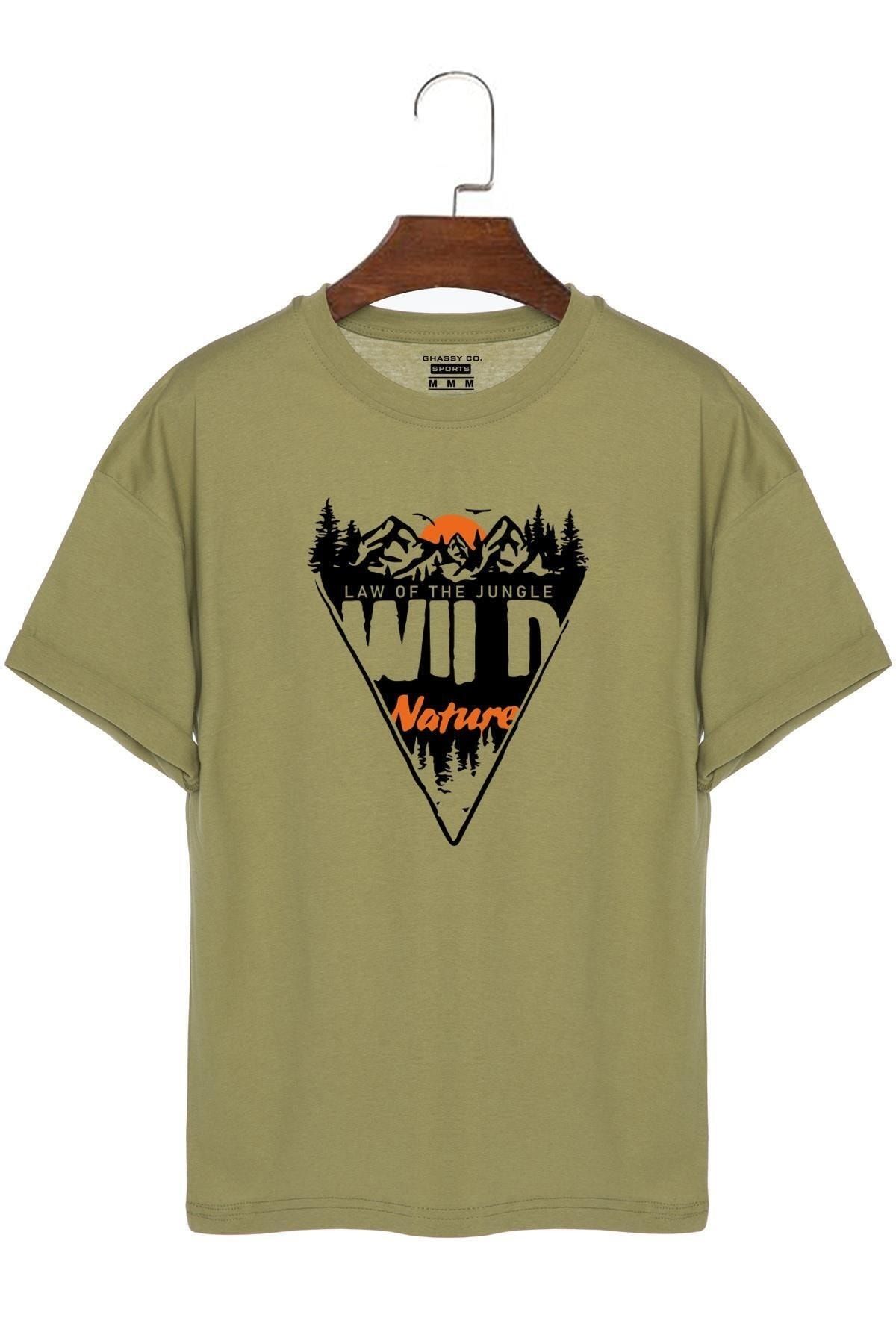 Ghassy Co Ghassy Co. Unisex Trekking Vahşi Doğa Baskılı Pamuklu Outdoor Günlük Regular Oversize T-shirt