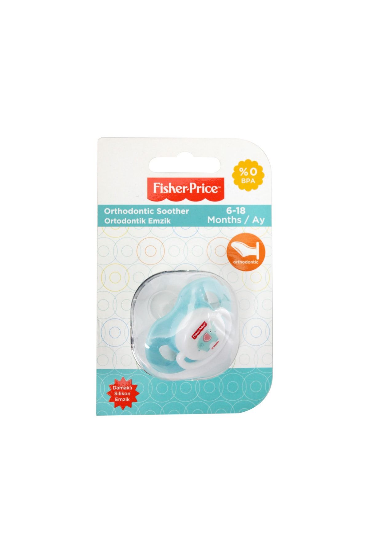 Fisher Price Bebek Damaklı Silikon Ortodontik Emzik Mavi 0-6 ay