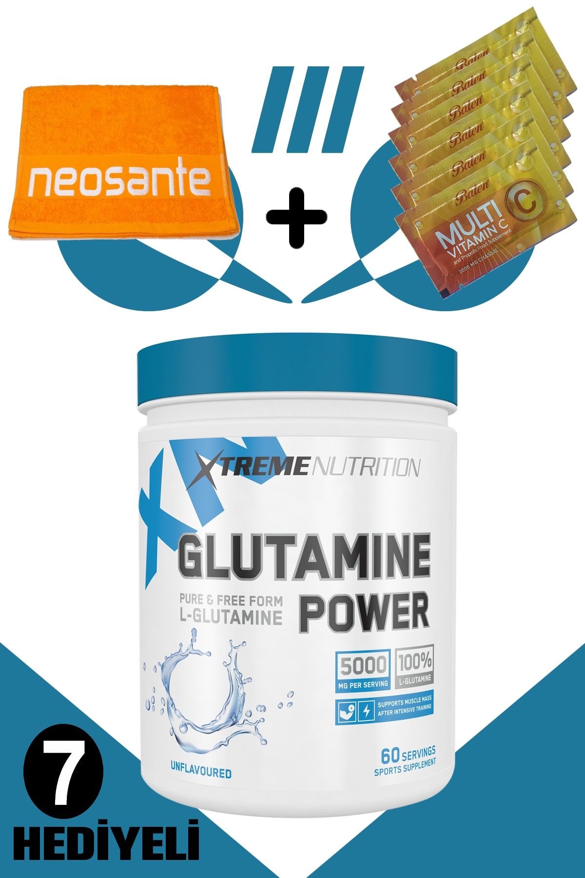 Xtreme Nutrition Xtreme Glutamine Power 300 gr - 60 Porsiyon + 7 Hediyeli (Havlu + 6 Adet Multi C Saşe)