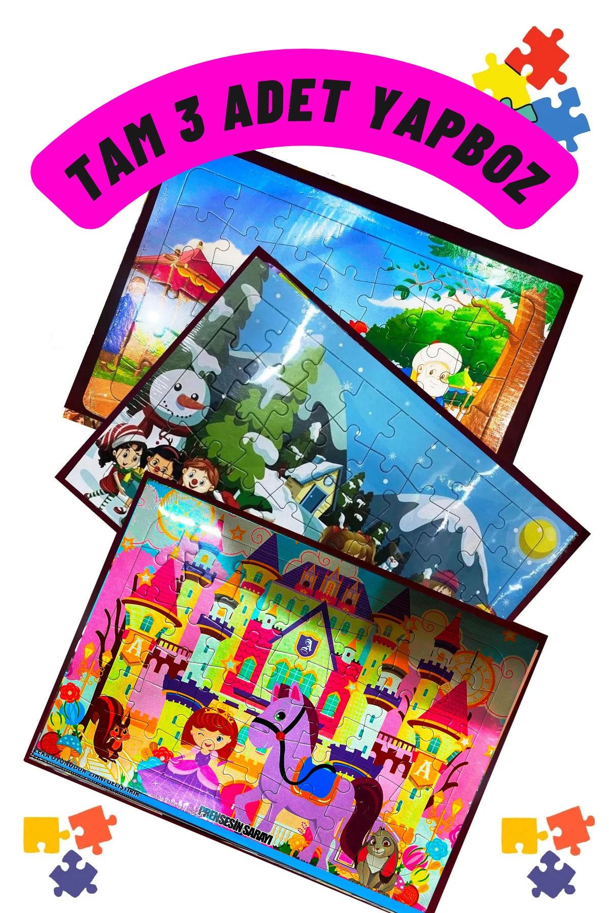 GÖNÜL YAYINCILIK 3 Adet Çocuk Eğitici Yapboz Çocuk Puzzle - 40 Parça Renkli Karışık Puzzle