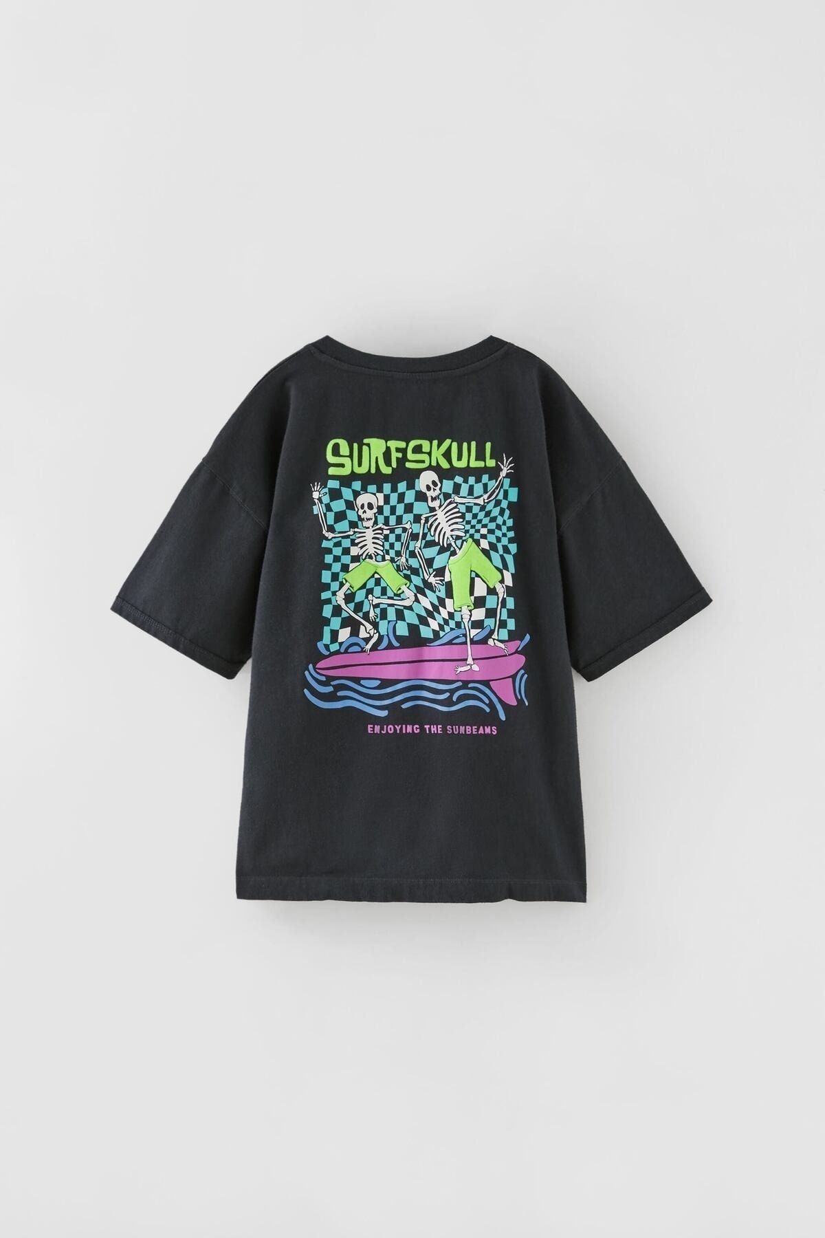Lolliboomkids Yeni Sezon Siyah Renk Skull Surf Oversize Sırt Baskı Detaylı T-Shirt