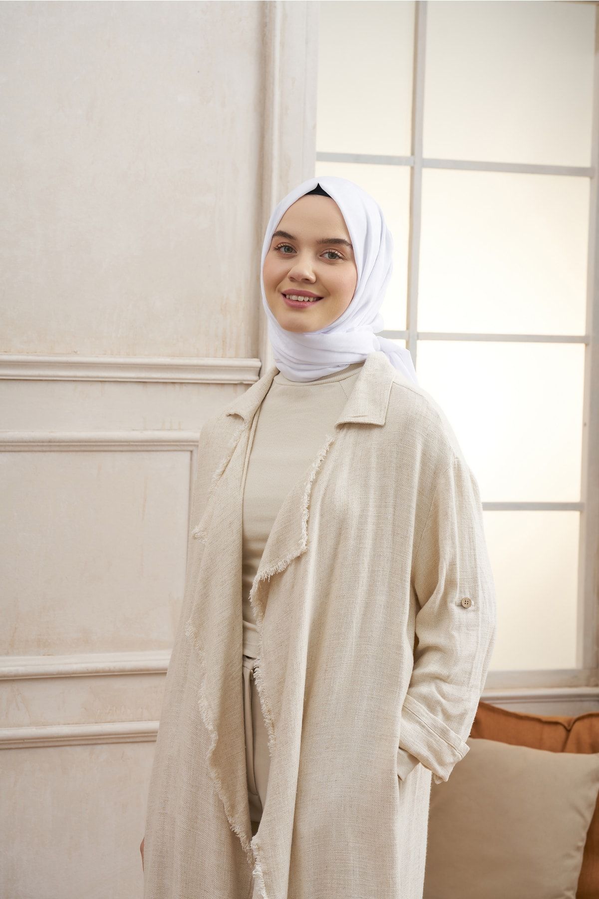 ARMANDA Kazayağı Desenli Şal - Perla Serisi Minimal Desen Şık Şal Başörtü Hijab Scarf - Kırık Beyaz