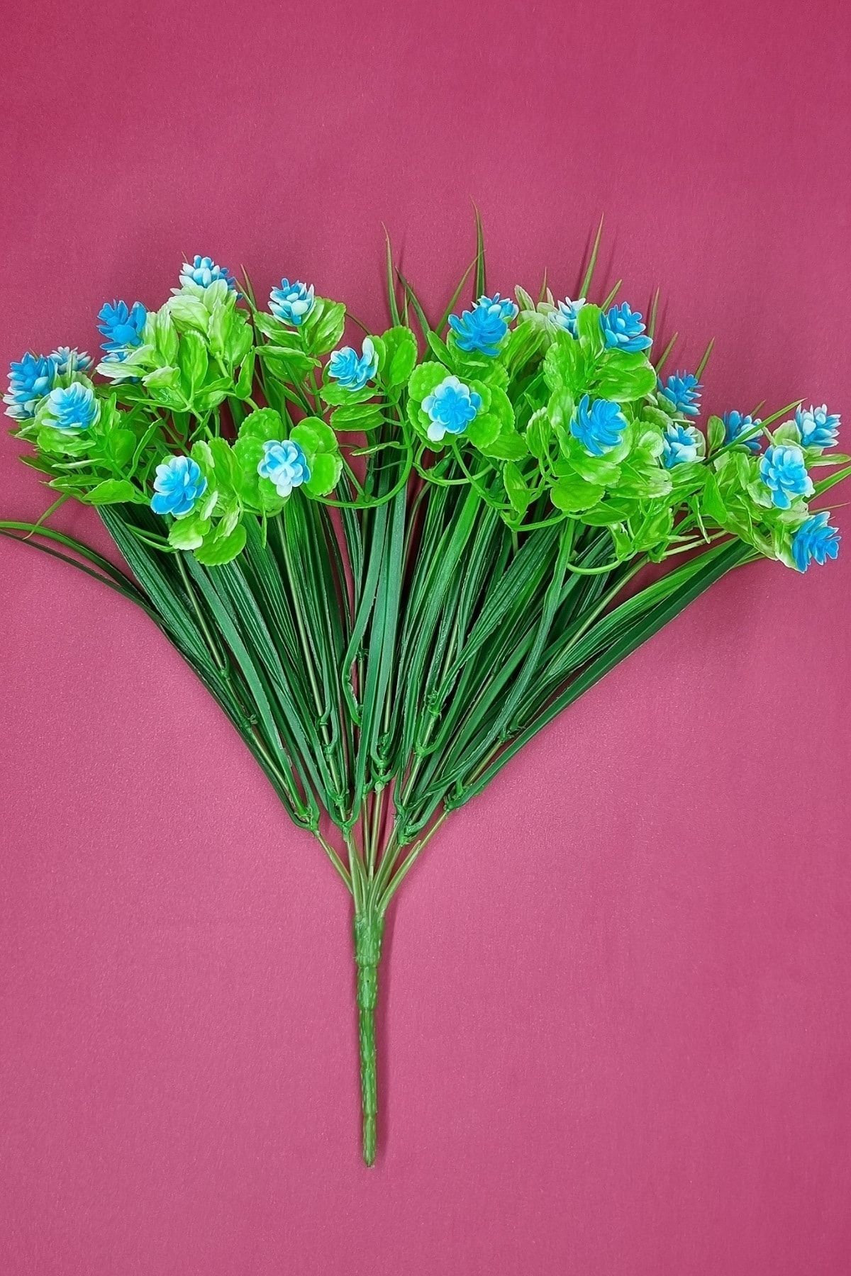 MD Aspiz Flowers Yeşil Yapraklı Mavi Çiçekli Yapay Çiçek Demeti Plastik 9 Pampas Sarmaşık Okaliptus Sarkan Lale )