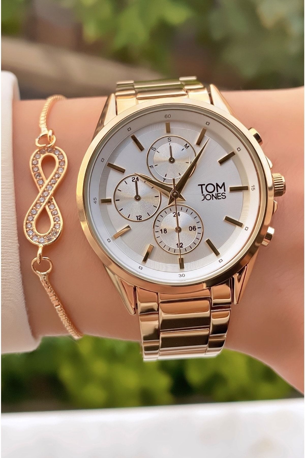 Tom Jones Marka Altın Renk 2 Yıl Garantili Kadın Kol Saati - Bileklik Hediyeli