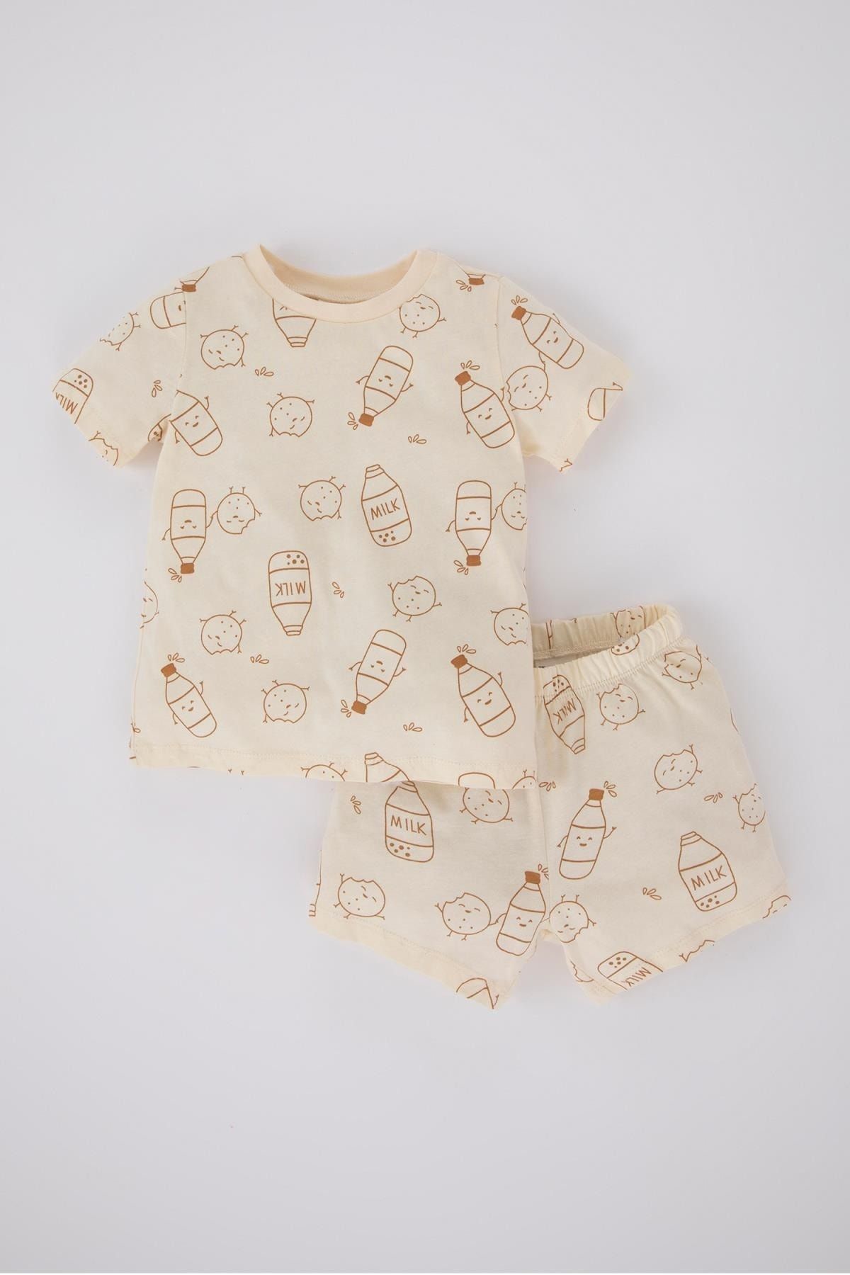 Defacto Erkek Bebek Süt Baskılı Kısa Kollu Penye Pijama Takımı