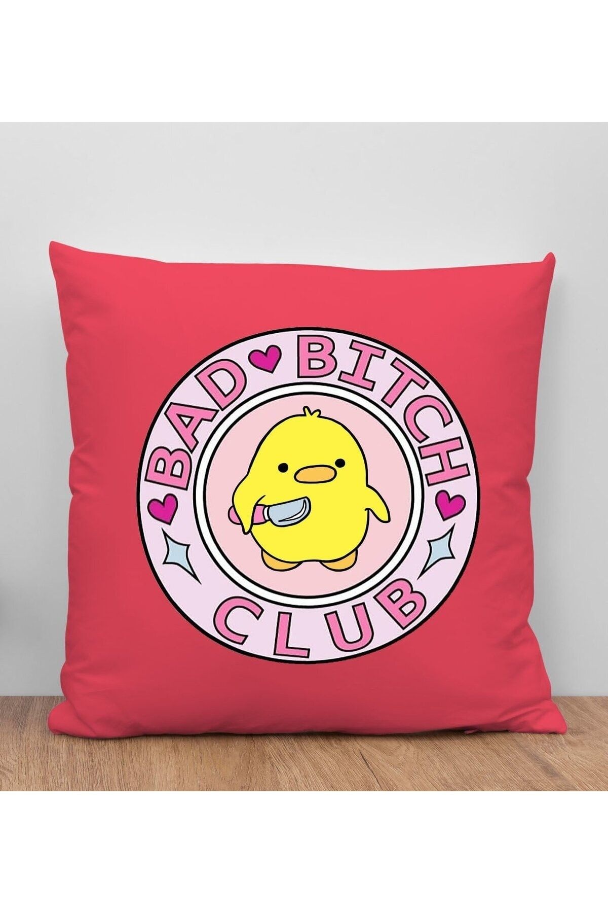 Bk Gift Bad Bitch Club Tasarımlı Kırmızı Kırlent Yastık, Arkadaşa , Ev Dekorasyonu,
