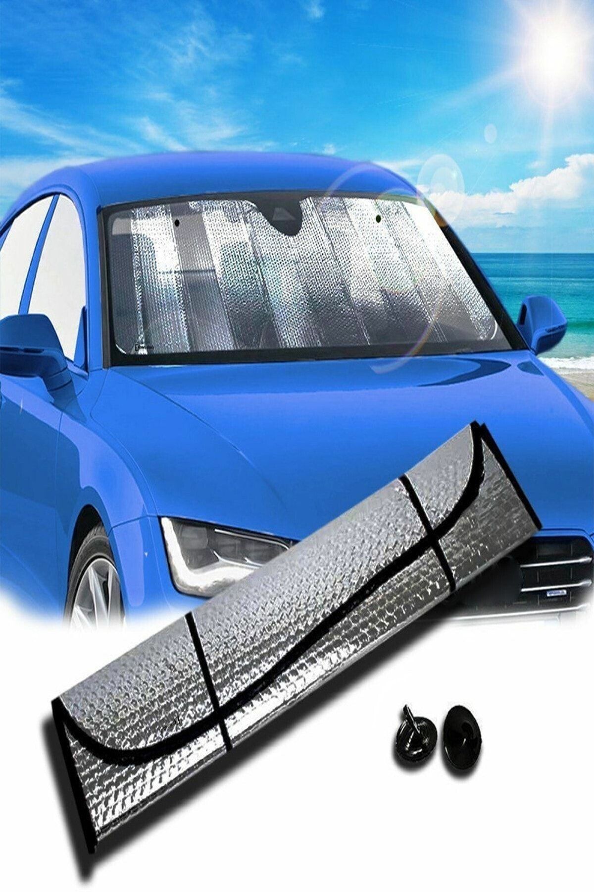 MasterCar Metalize Araba Ön Cam Güneşliği Torpido Koruyucu Oto Güneşlik Paneli Ön Cam Brandası 130 X 60 Cm