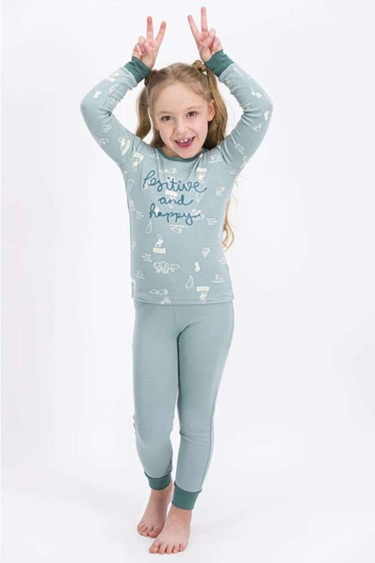 Rolypoly Kız Çocuk Soluk Mint Positive And Happy Pijama Takımı