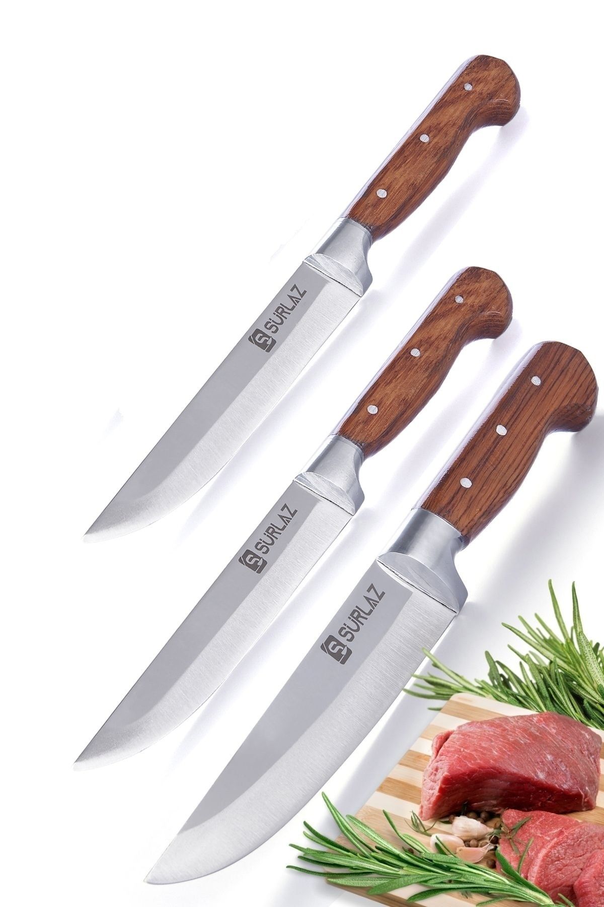 SürLaz Sürmene Kasap Kurban Serisi Bıçak Seti Et Sebze Yüzme Sıyırma Bıçak Mutfak Bıçağı 3'lü
