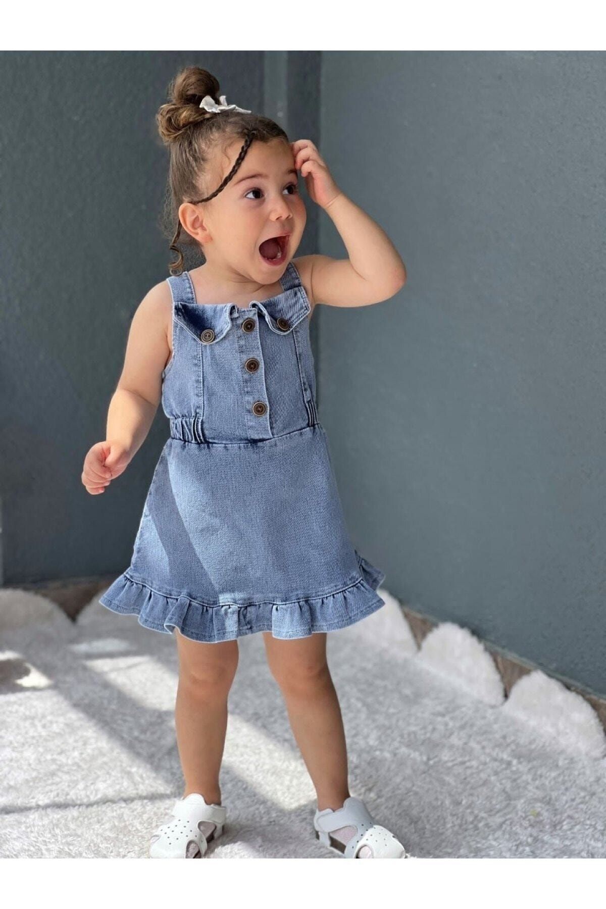 DUDOR KİDS Kız Çocuk Askılı Kot-denim Elbise (Bİ?R BEDEN BÜYÜK TERCİ?H EDİ?Nİ?Z) Bayramlik