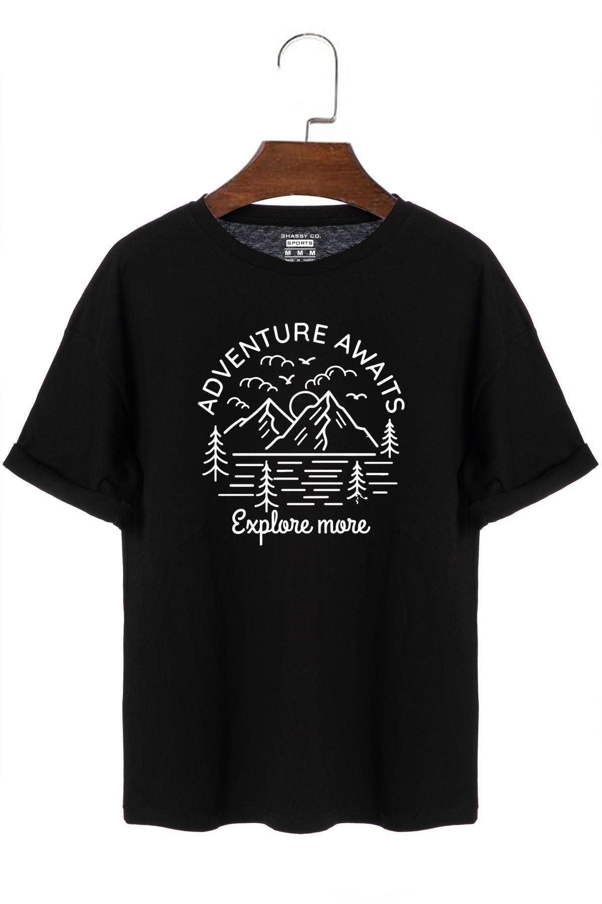 Ghassy Co Ghassy Co. Unisex Trekking Macera Doğa Baskılı Pamuklu Outdoor Günlük Regular Oversize T-shirt