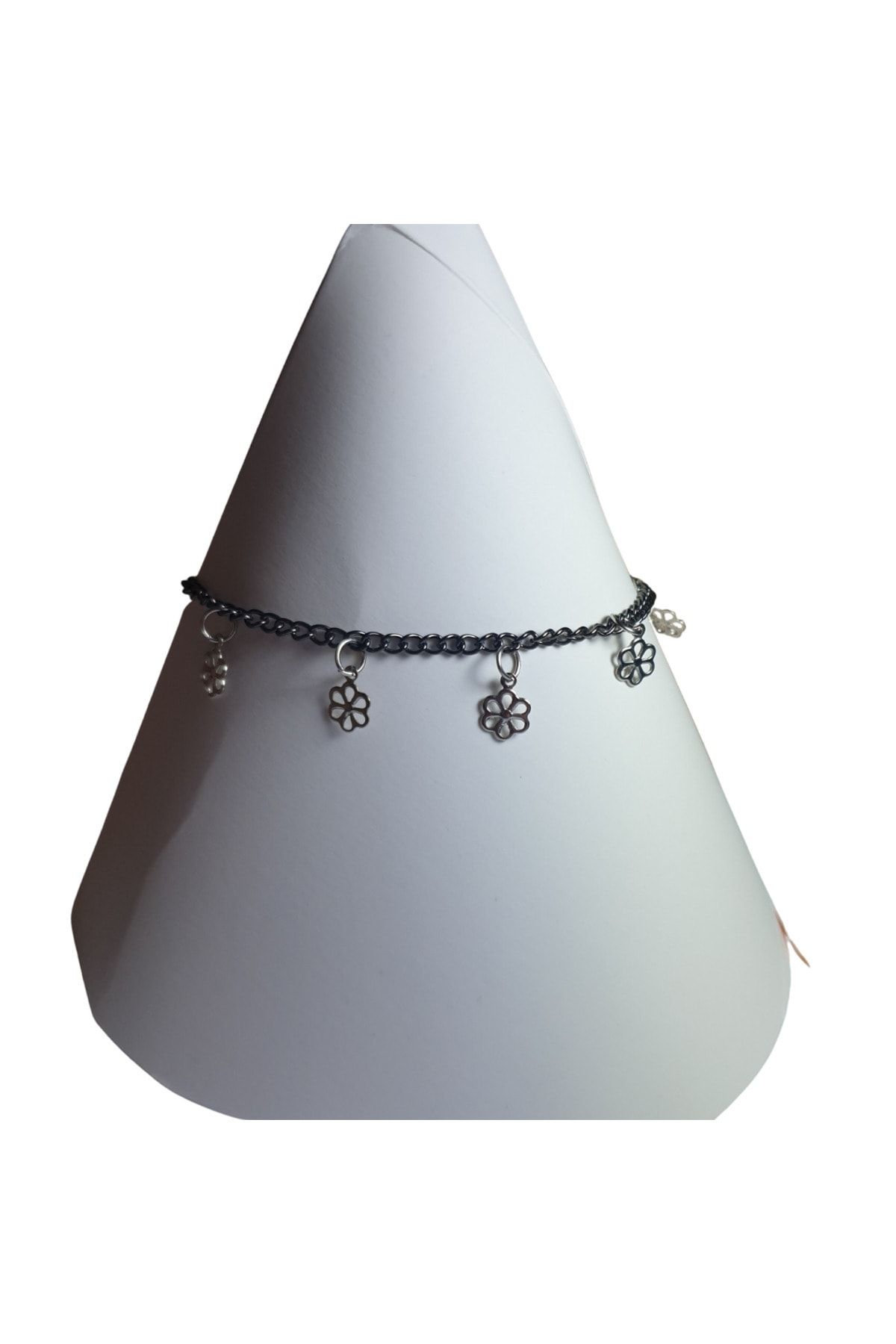 Ororabutik Handmade Gümüş Renk Papatya Sallantılı Halhal-33cm-Ayarlanabilir