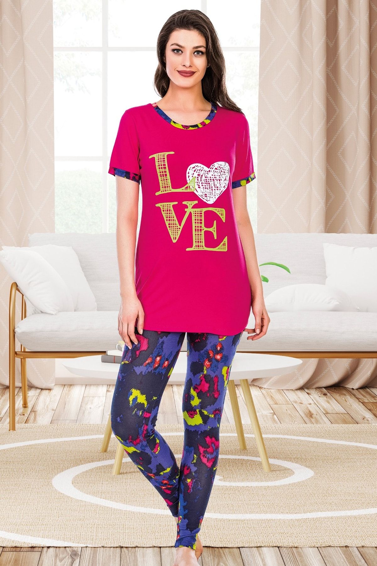 Jenny Daphne Lady Üst Pembe Love Yazılı Pijama Takımı 12523