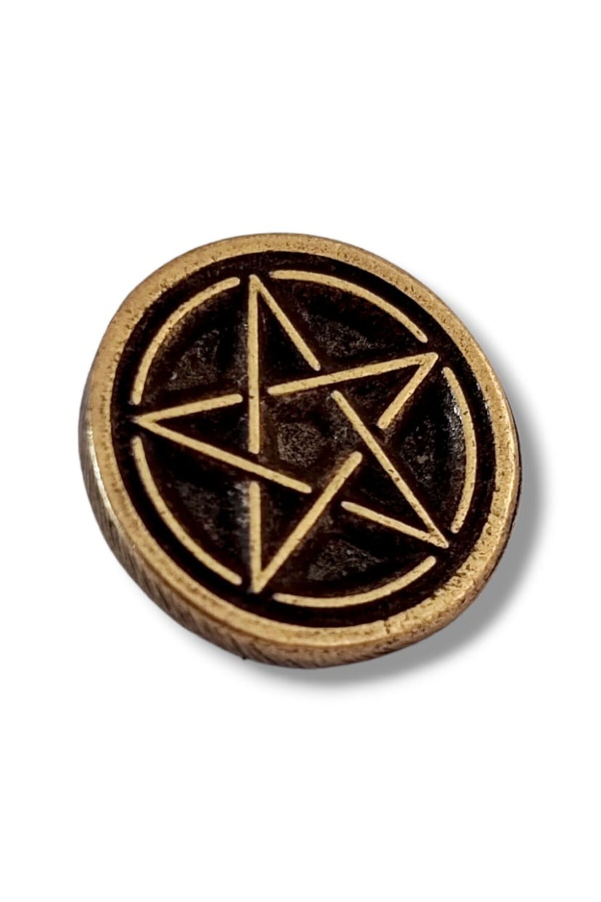 YÖRÜK TASARIM Pentagram Yıldızı Antik Sarı Yaka Rozeti