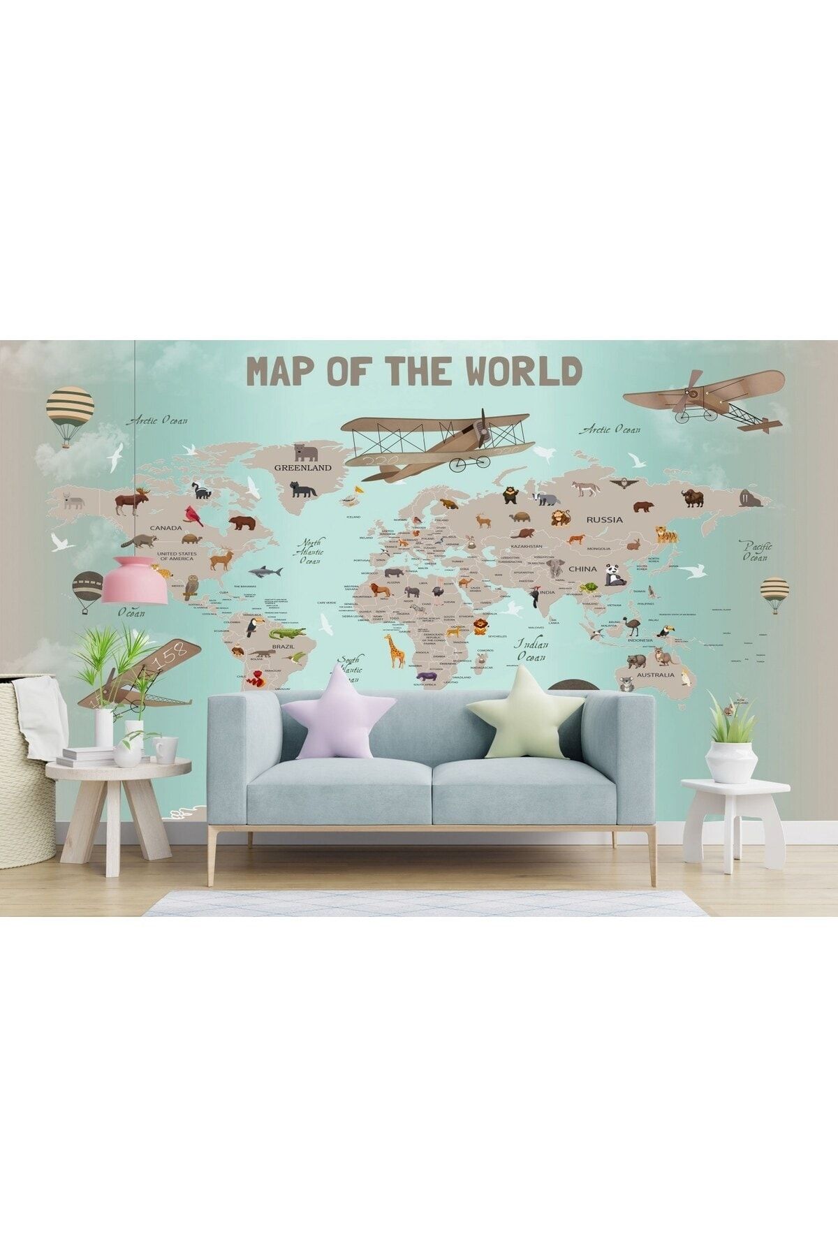 ARSLAN DEKOR Harita Uçak Desen Çocuk Odası Duvar Kağıdı